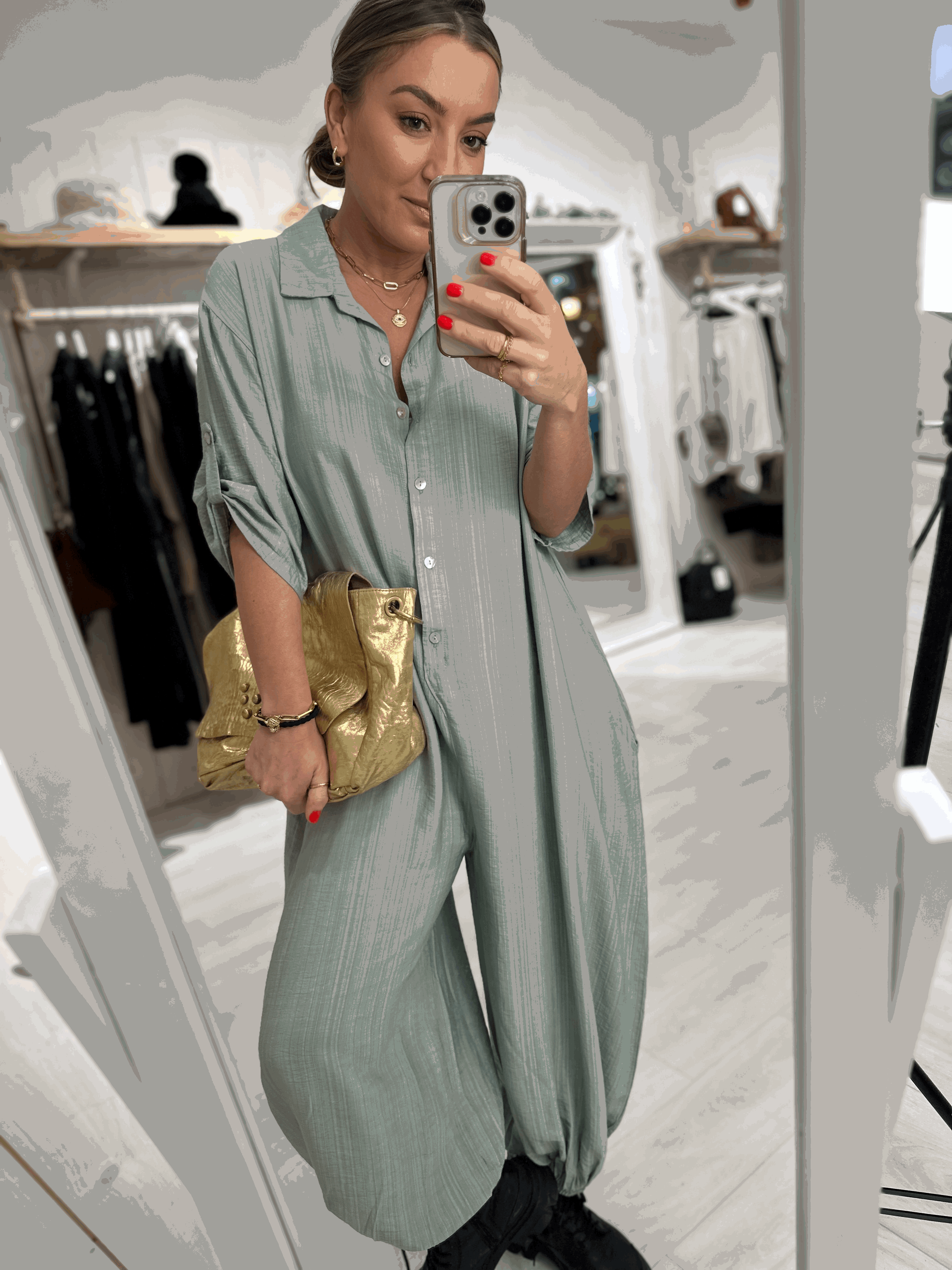 Button Front Collared Jumpsuits