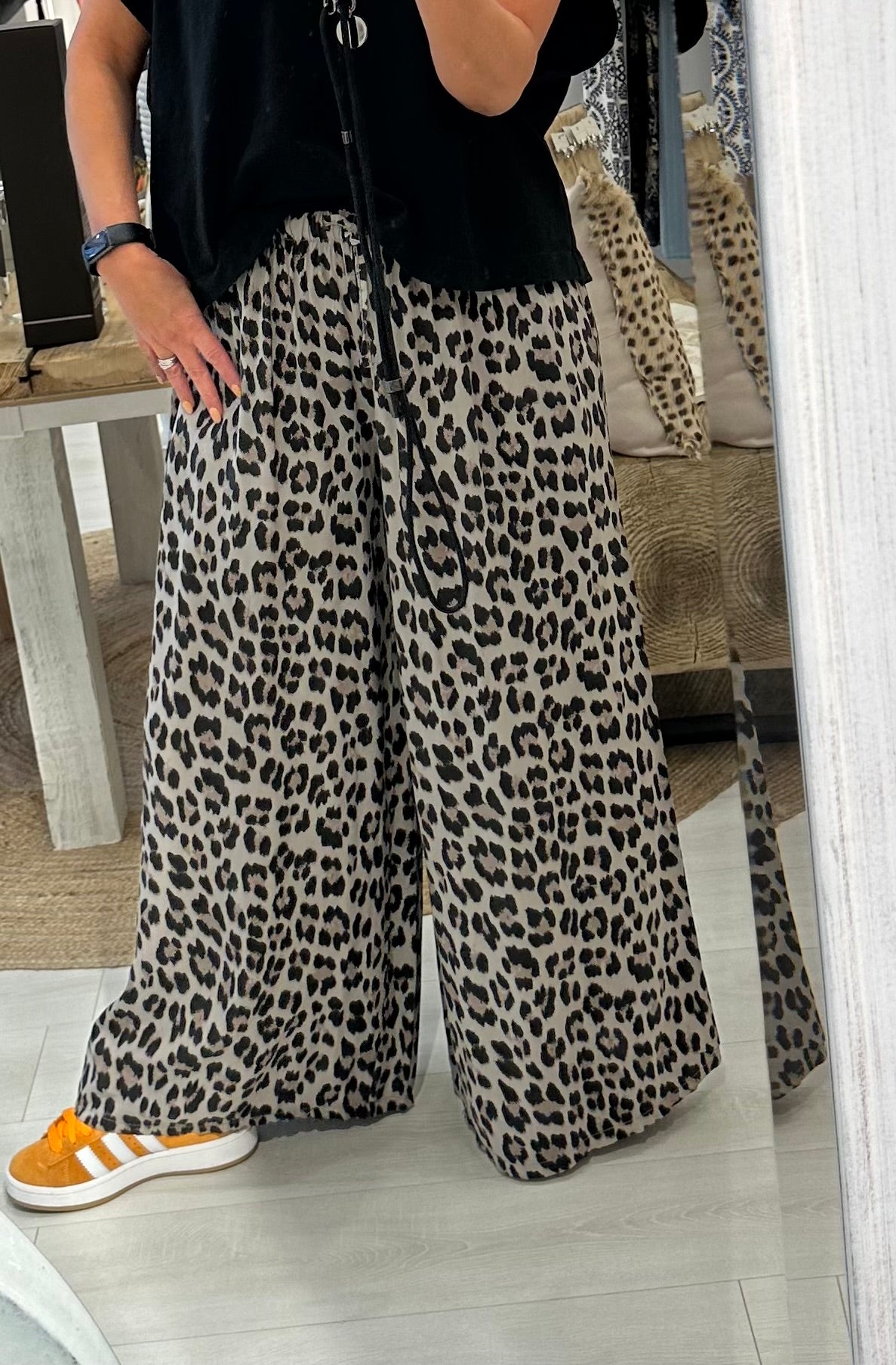 Solana Wide Leg Leopard Print Trousers