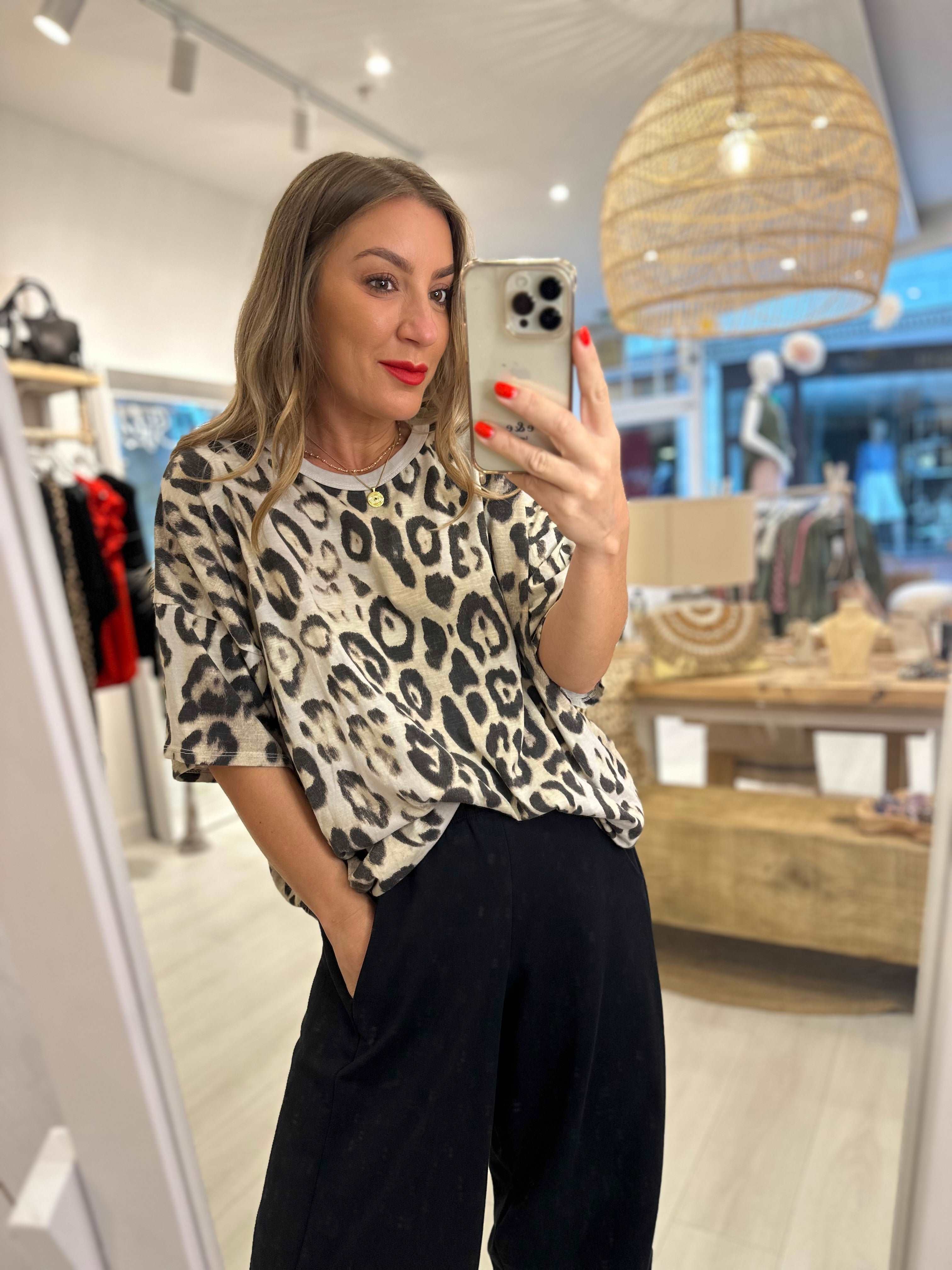 Asha Leopard Print Relaxed Tee