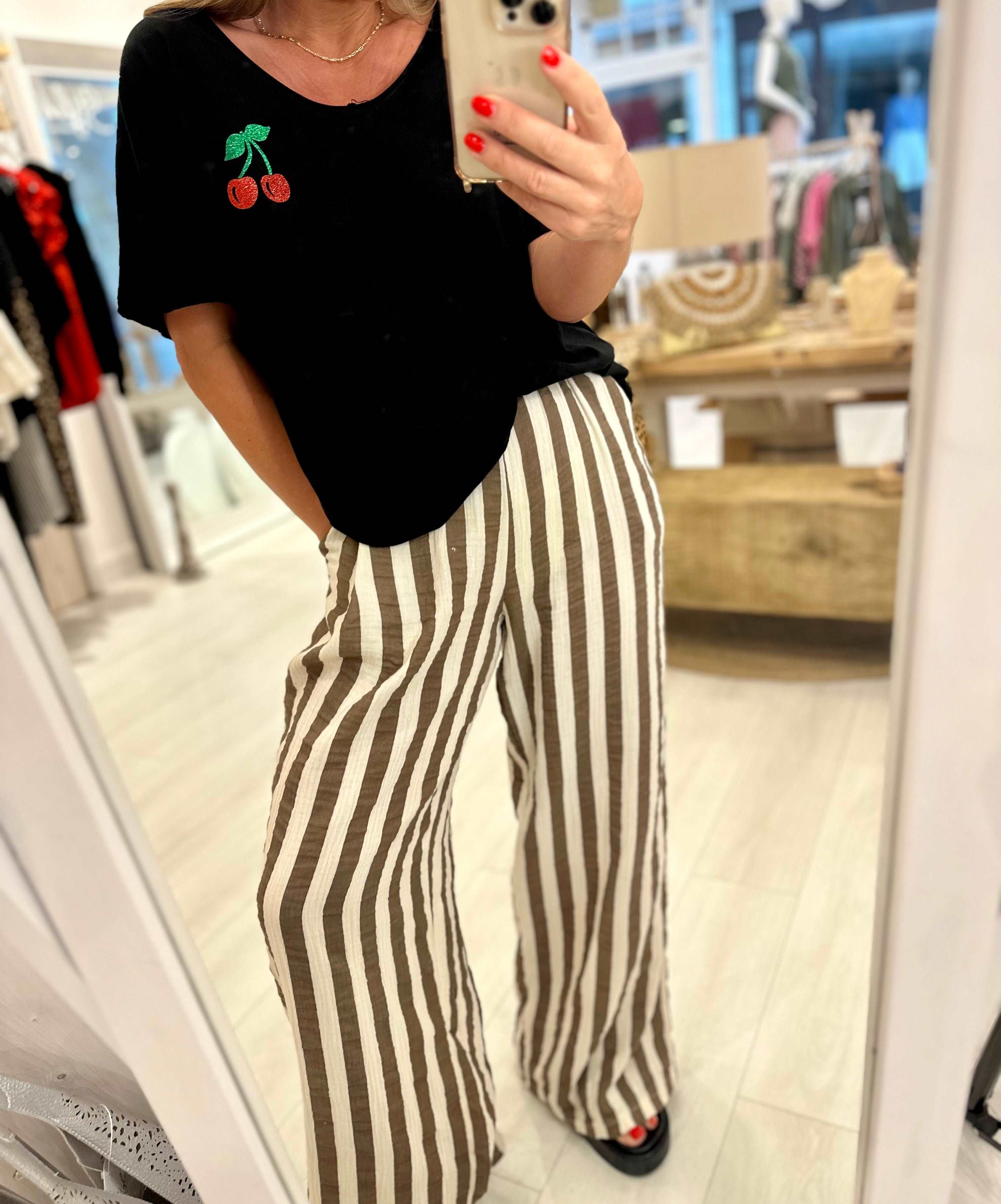 Striped Waffle Trousers