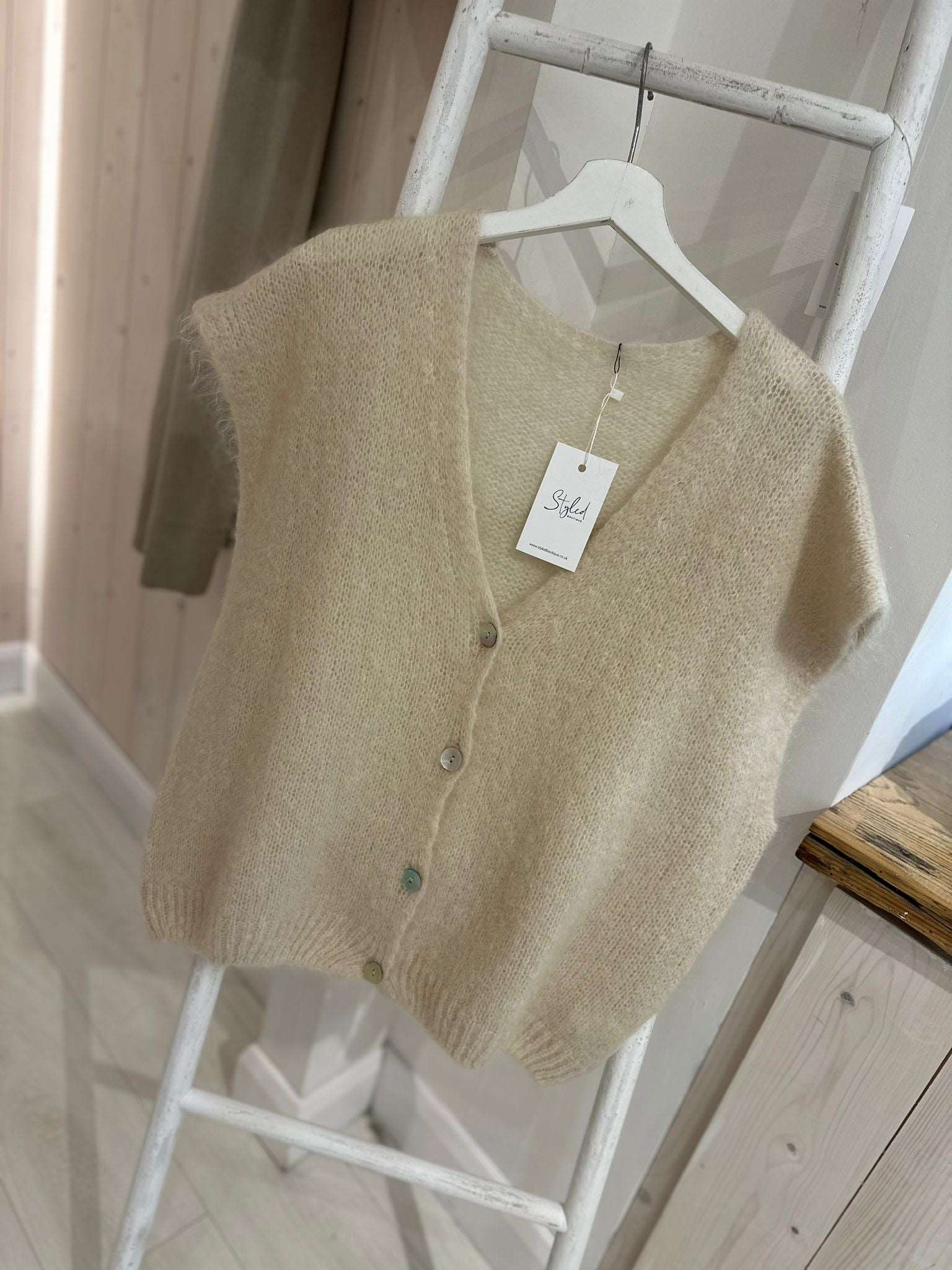 Gem Luxe Knit Button Front - Cream