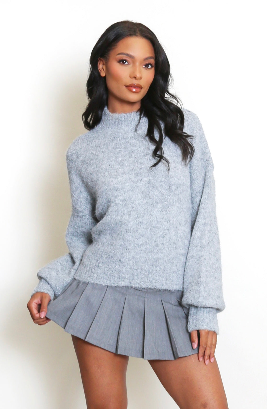 Mohair Blend Knit High Neck Jumper