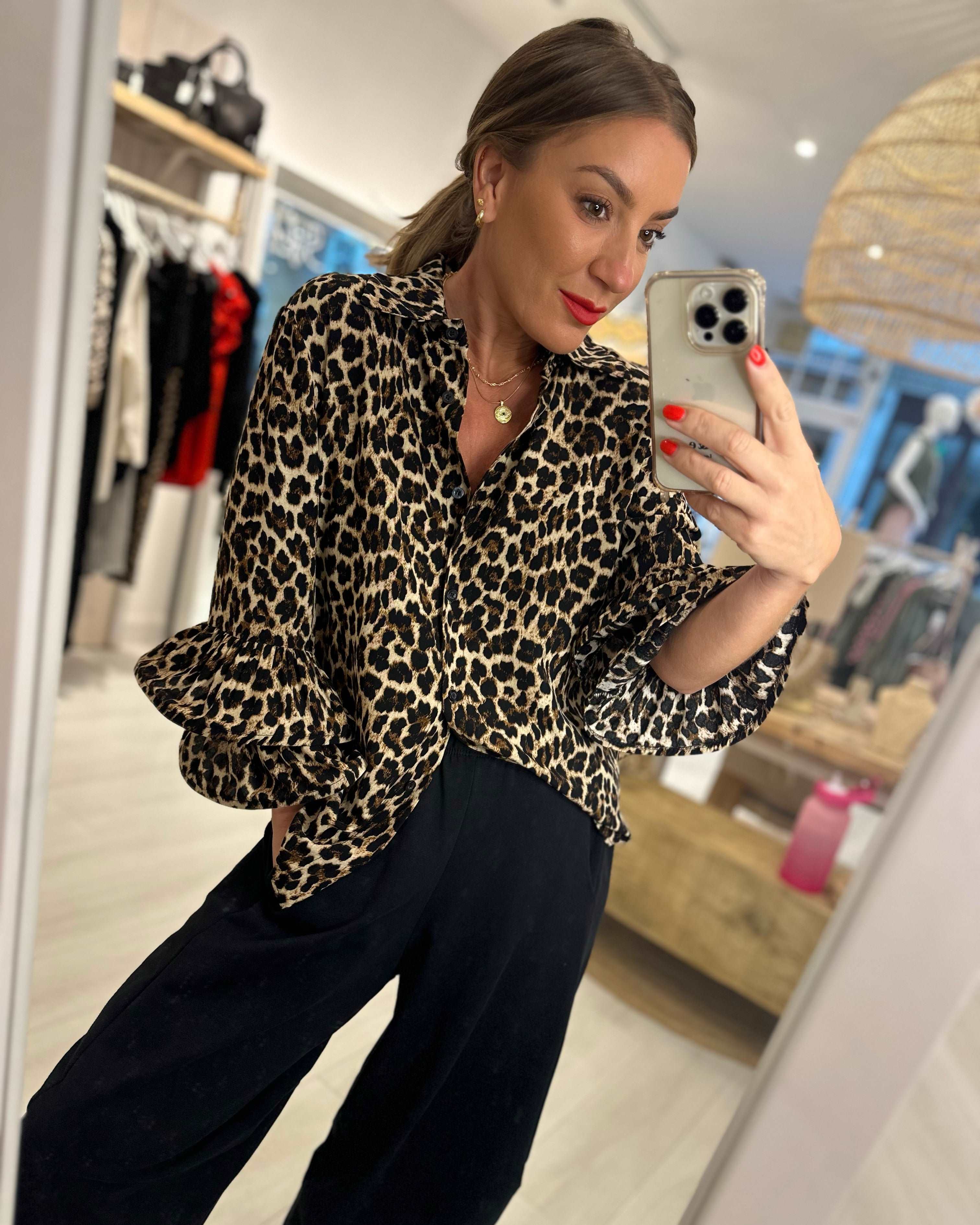 Kiara Ruffle Leopard Print Blouse