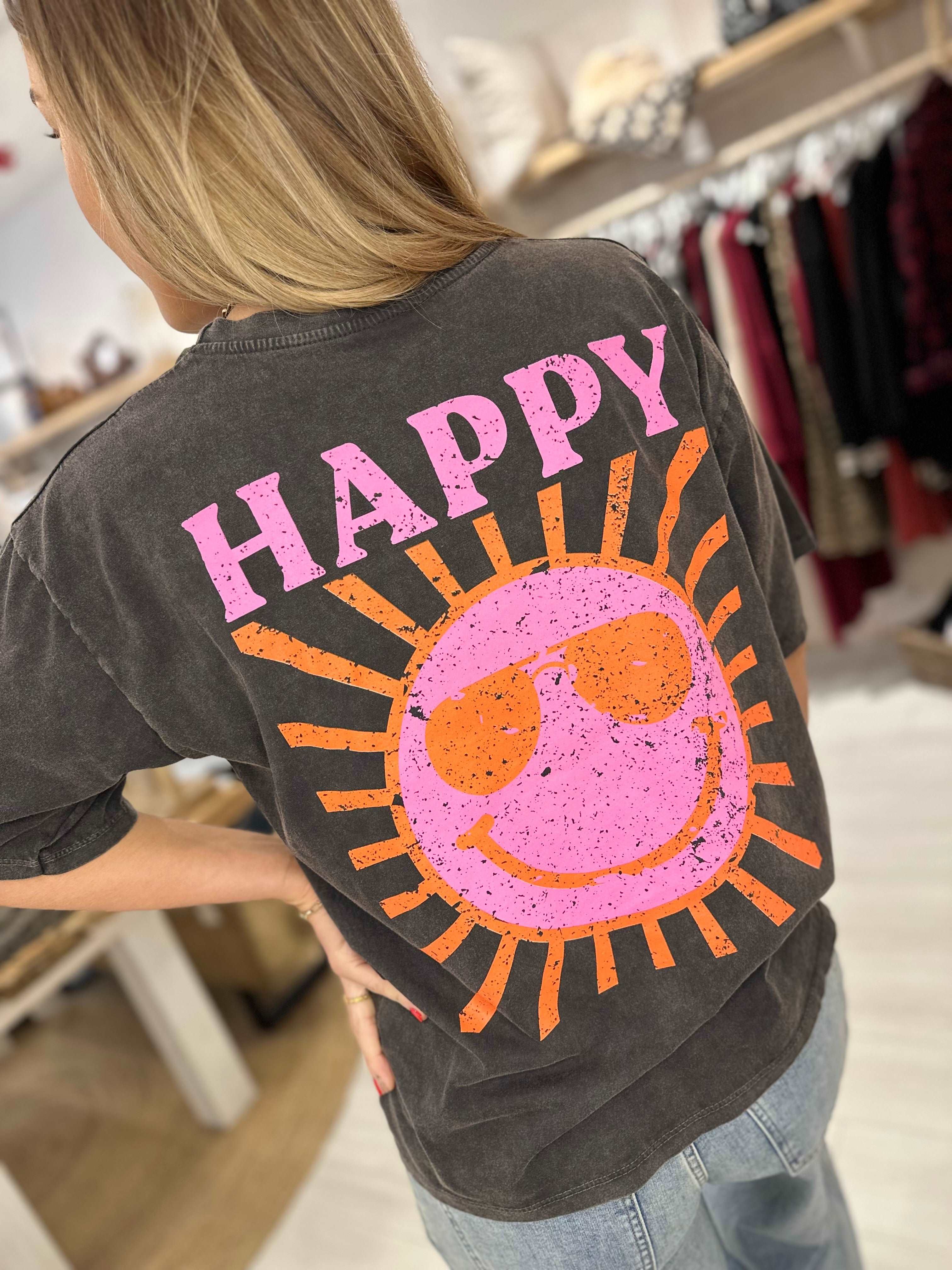 Acid Wash Happy T-Shirt