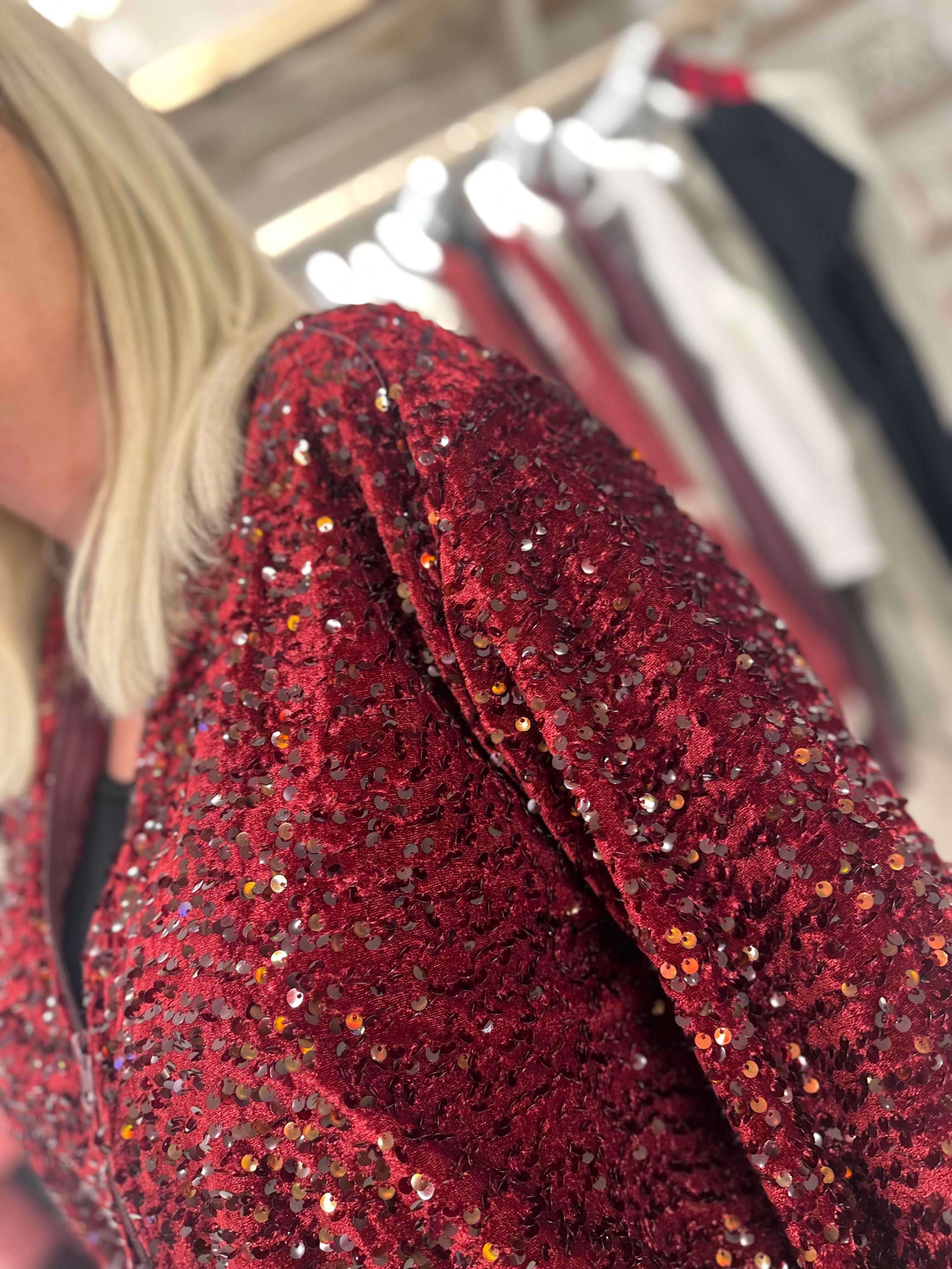 Ruby Sequin Bomber Jacket