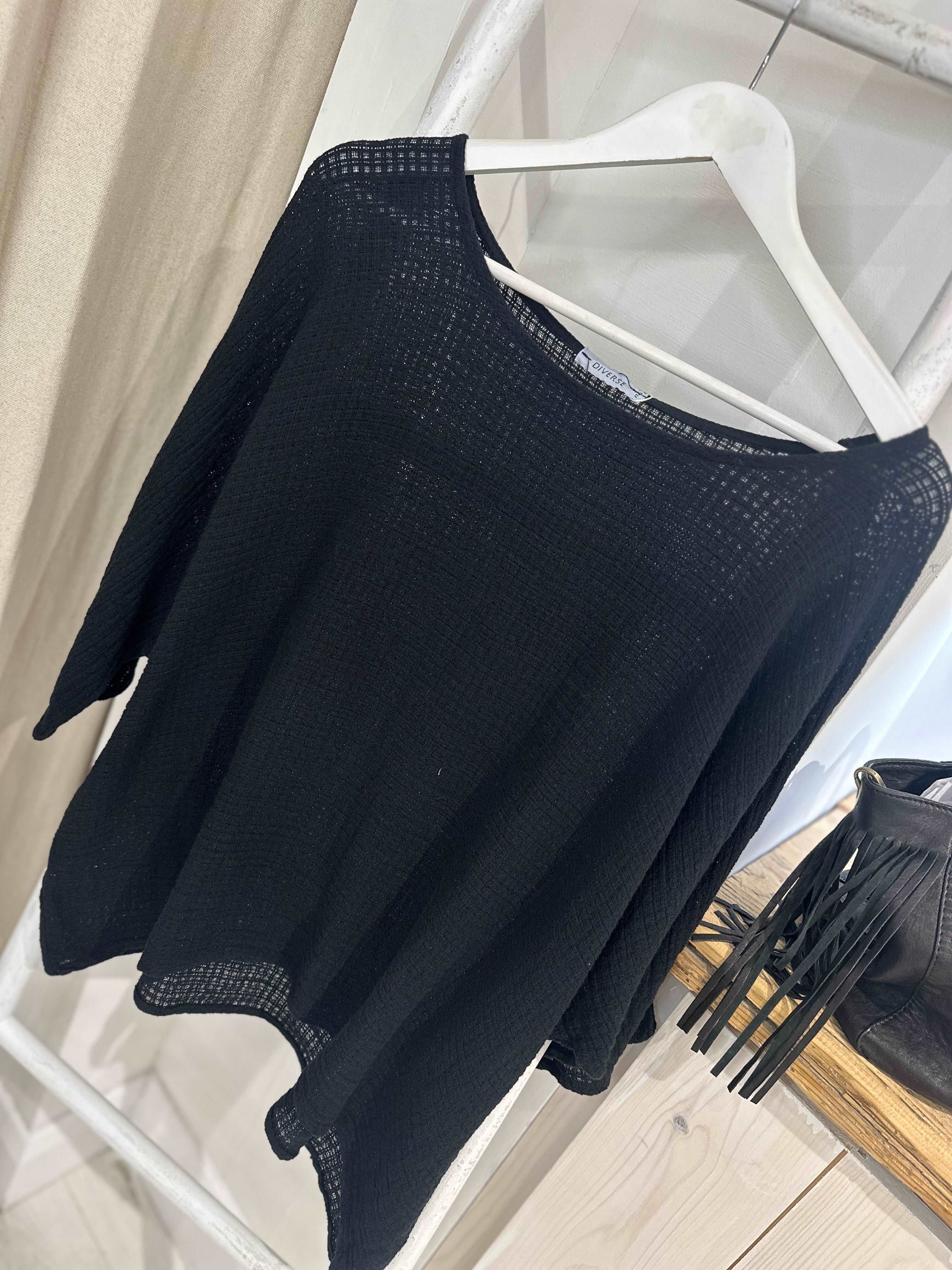 Black Waffle Round Neck