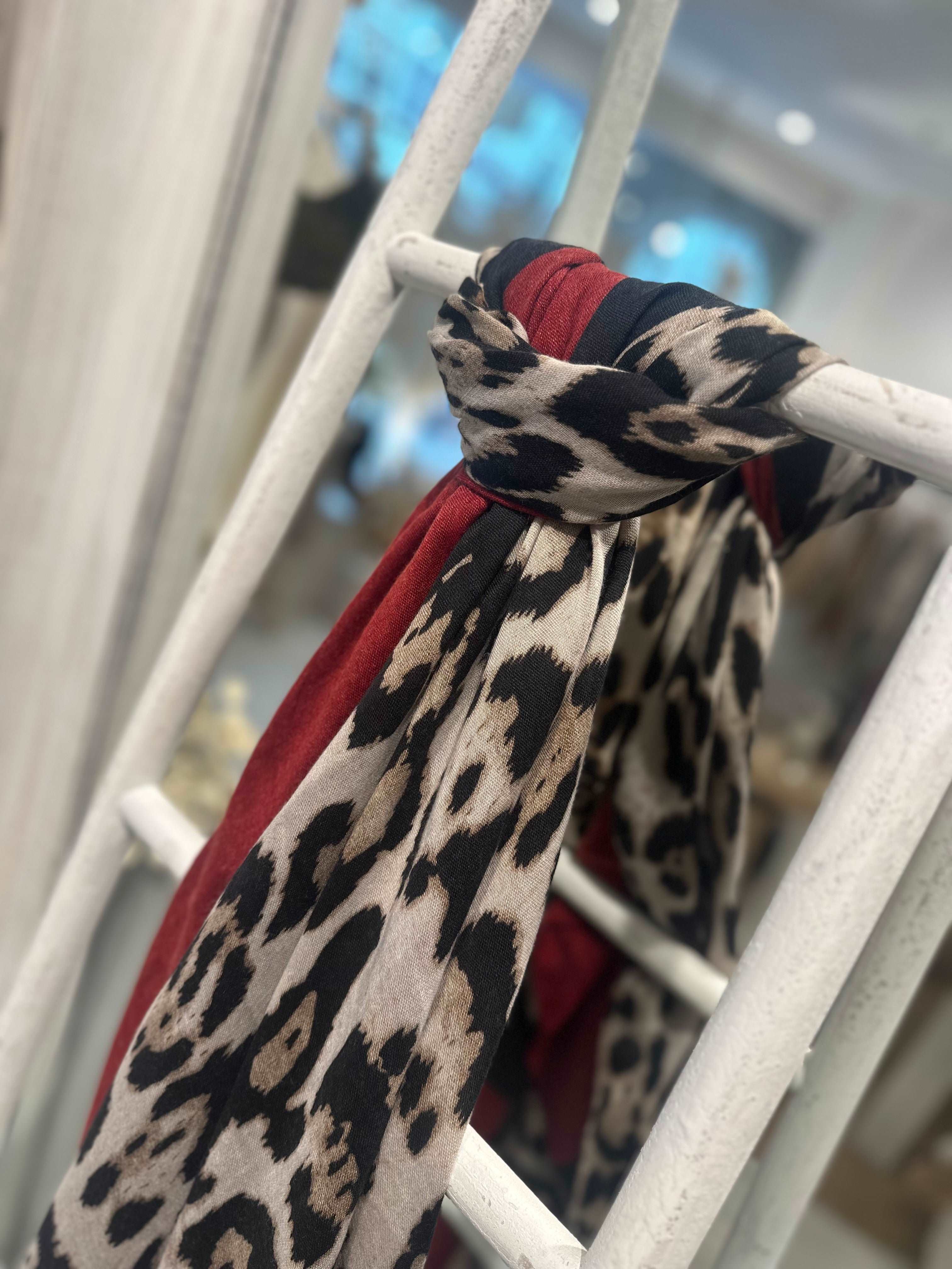 Leopard/ Red/ Black Stripe Scarf