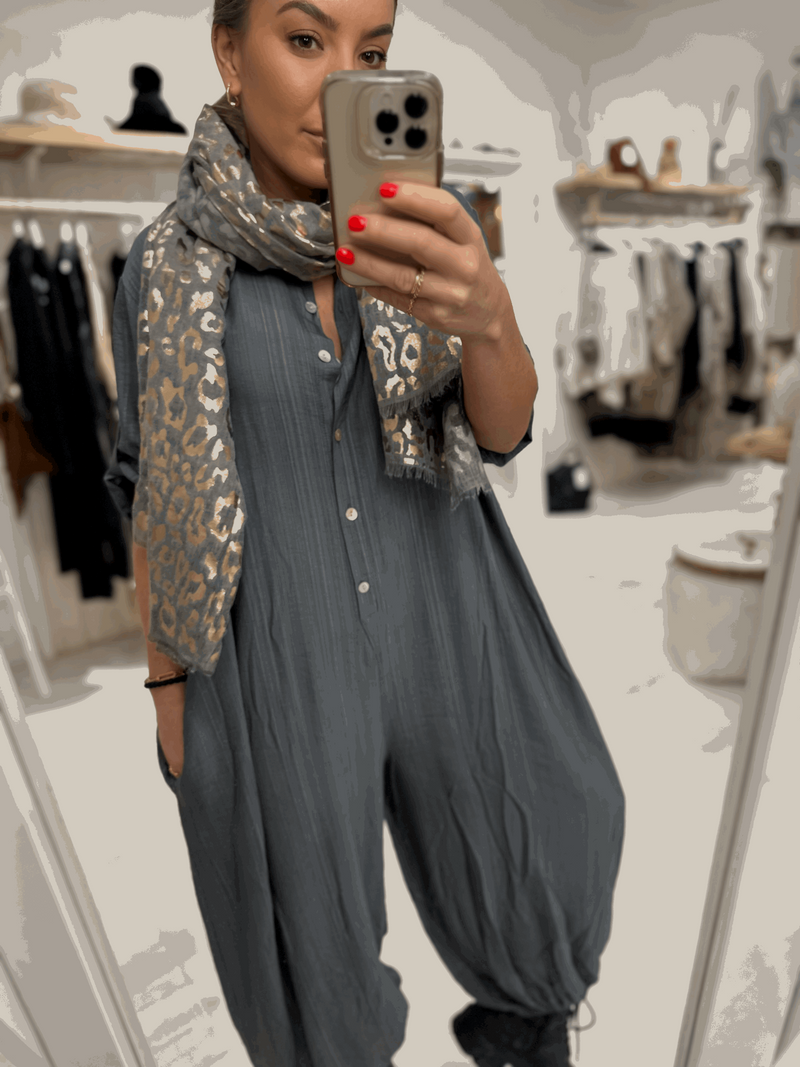 Button Front Collared Jumpsuit