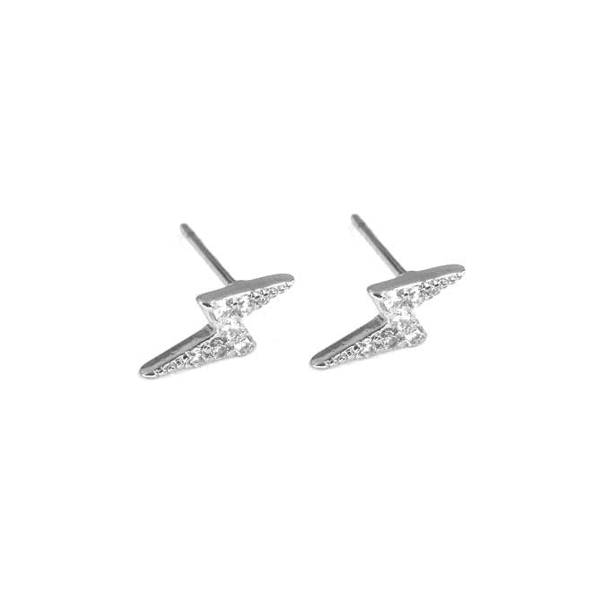 Crystal lightning bolt earring in silver