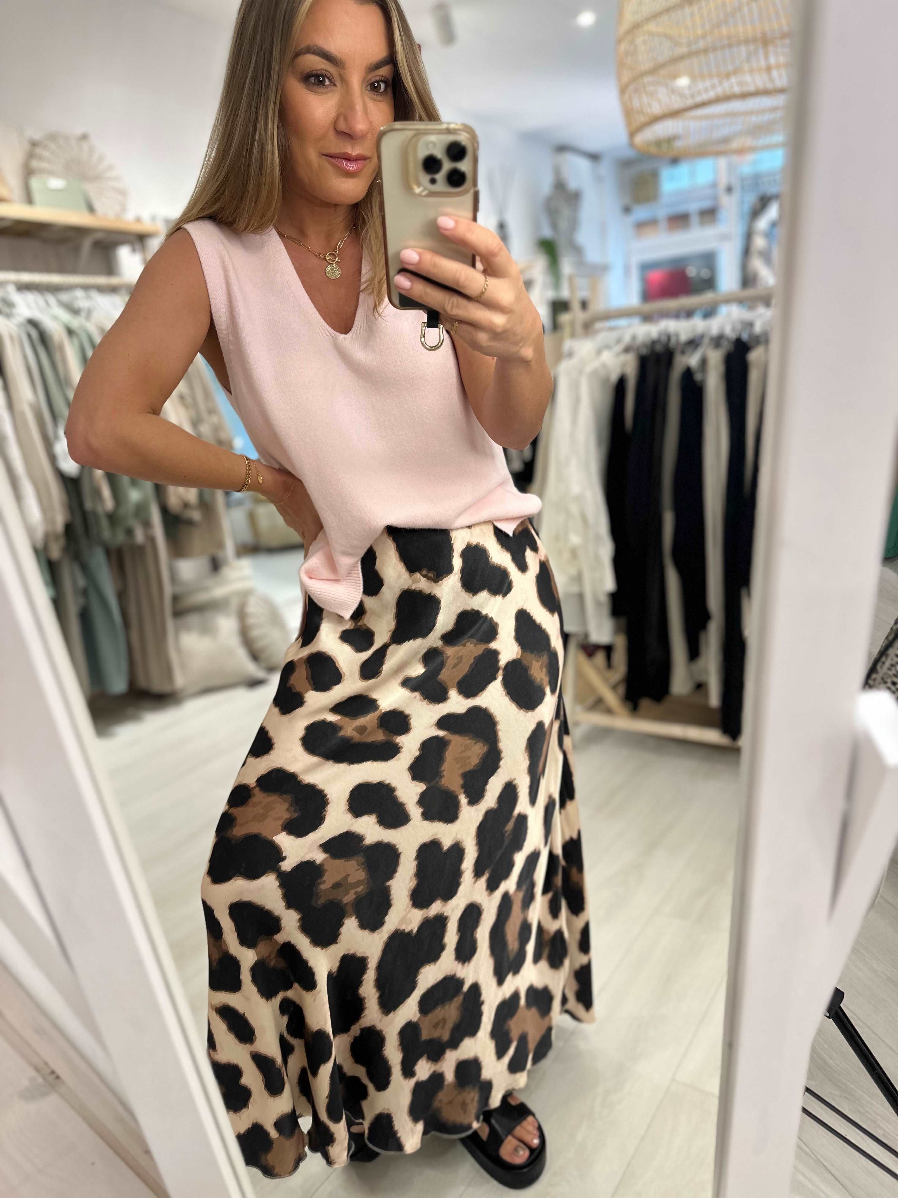 Tallulah Leopard Satin Skirt