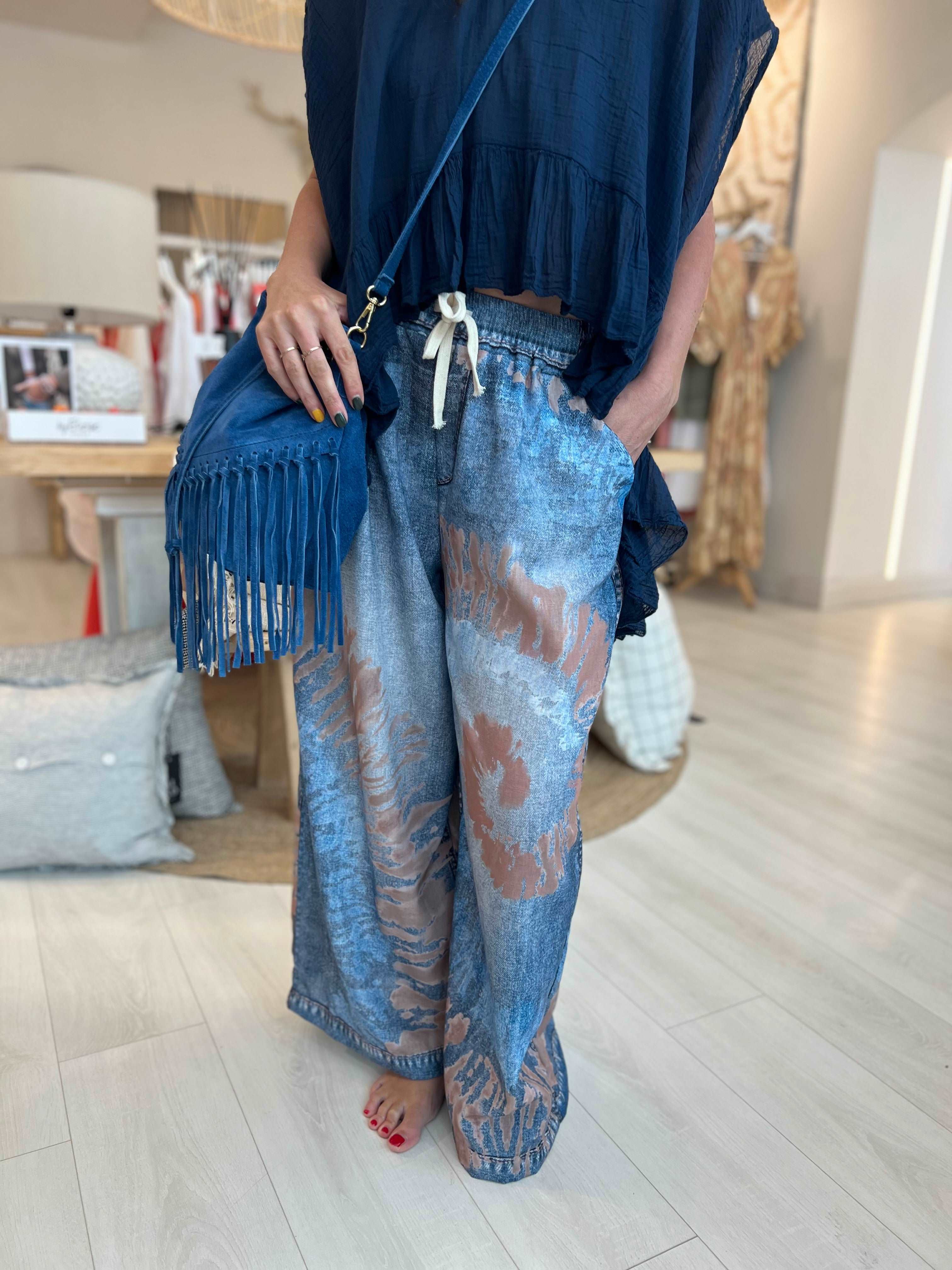 Darcy WIde Leg Denim Look Trousers