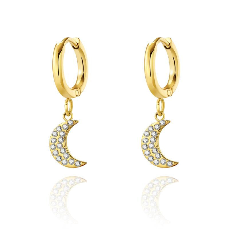 Crystal moon huggie earring in gold