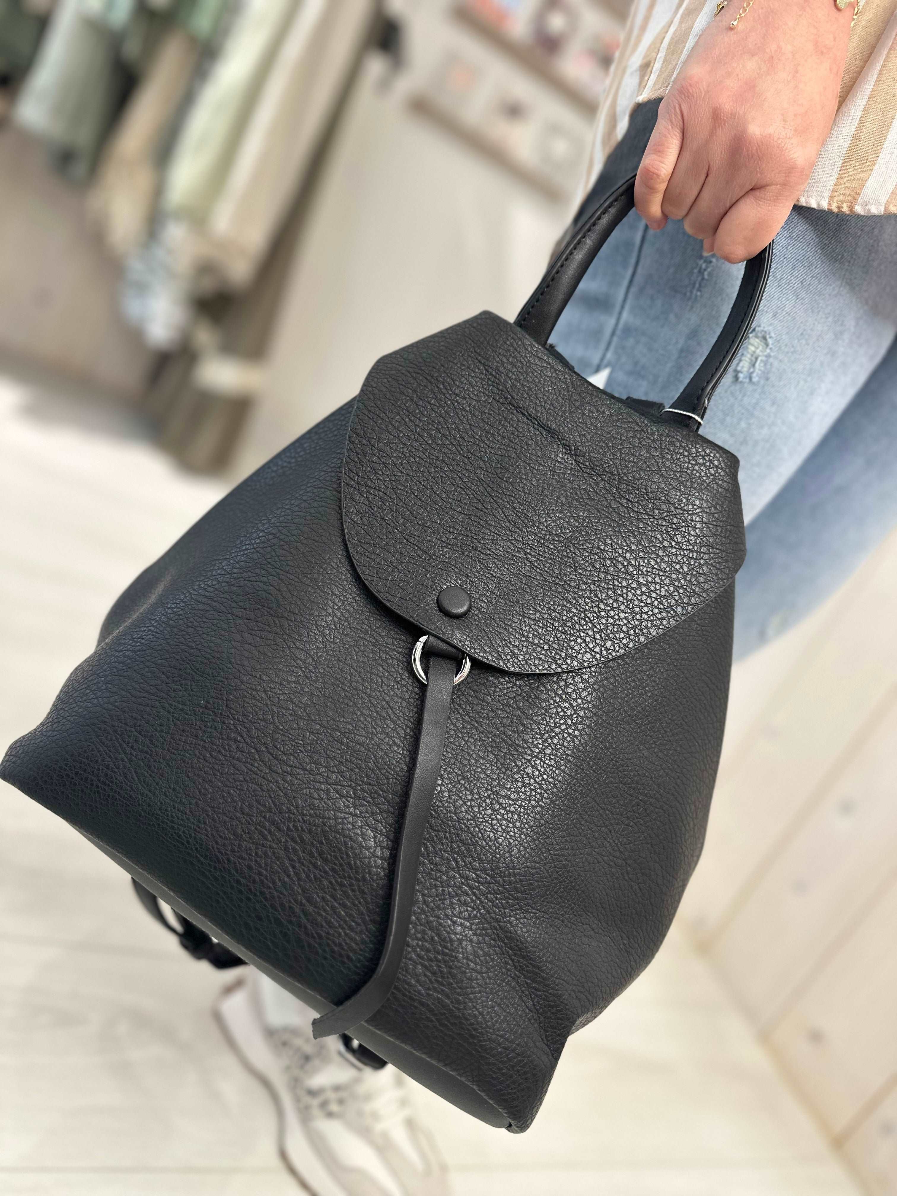 Black Faux Leather Backpack