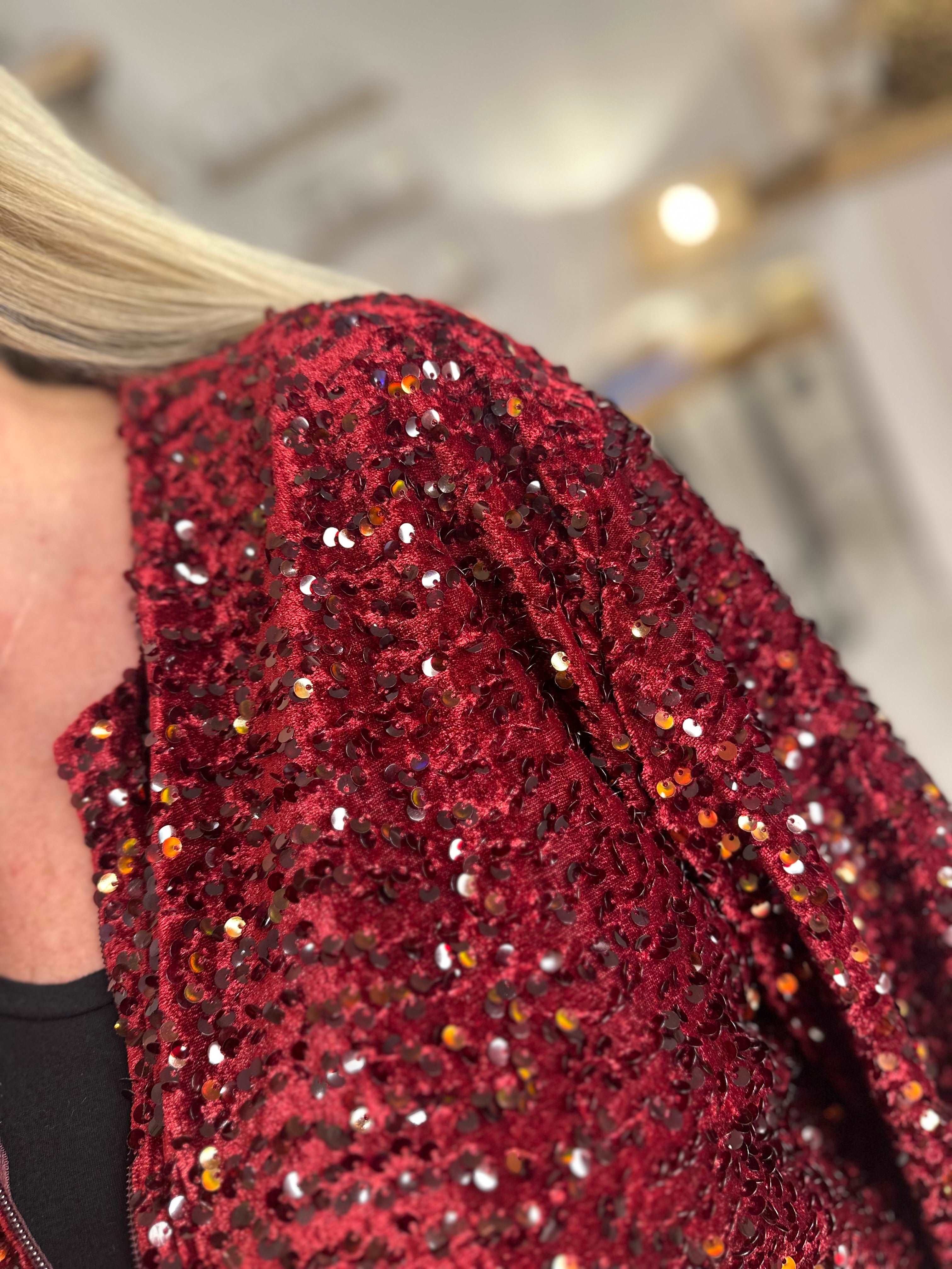 Ruby Sequin Bomber Jacket