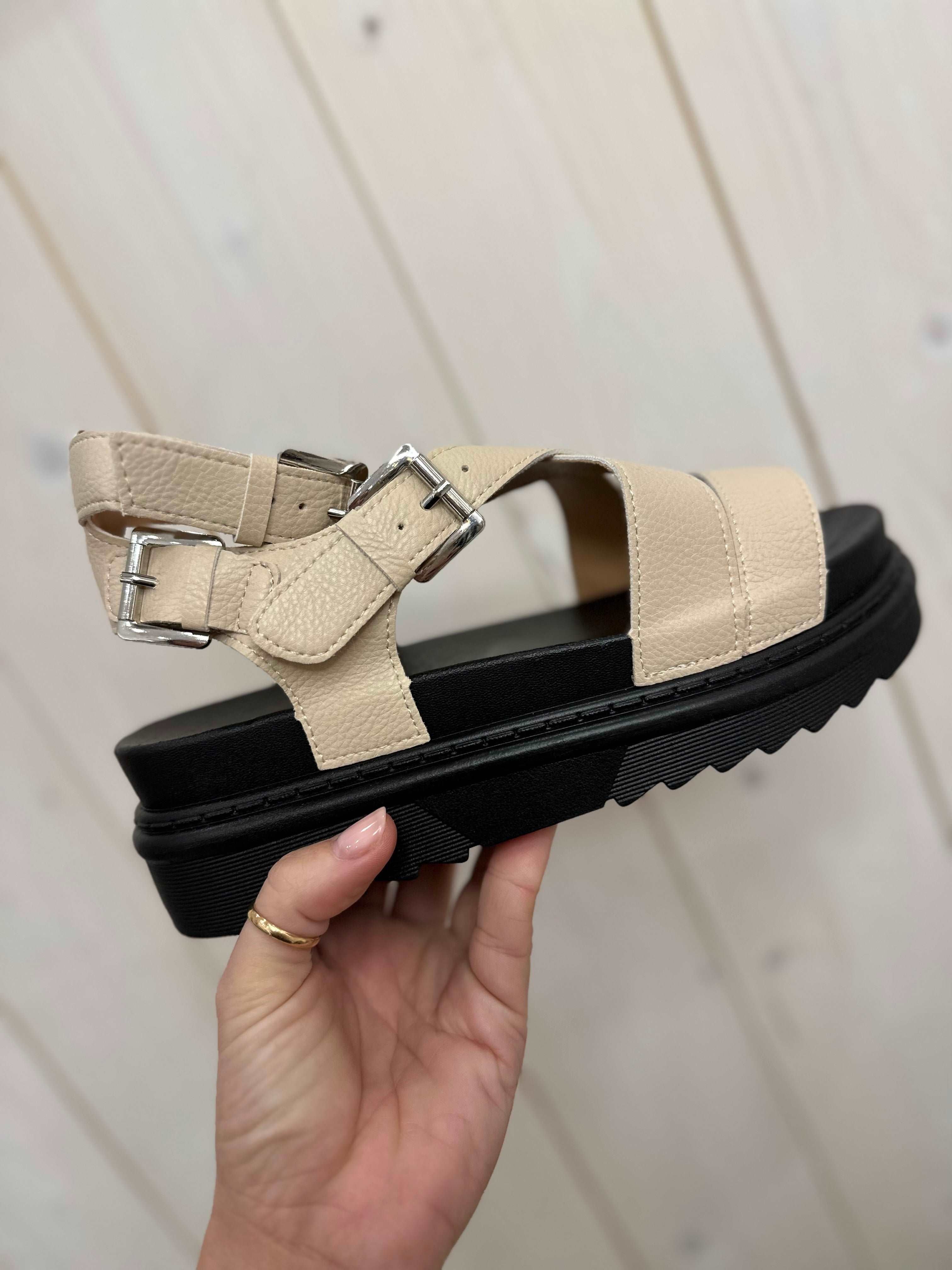 Cross Top Chunky Sandal In Stone