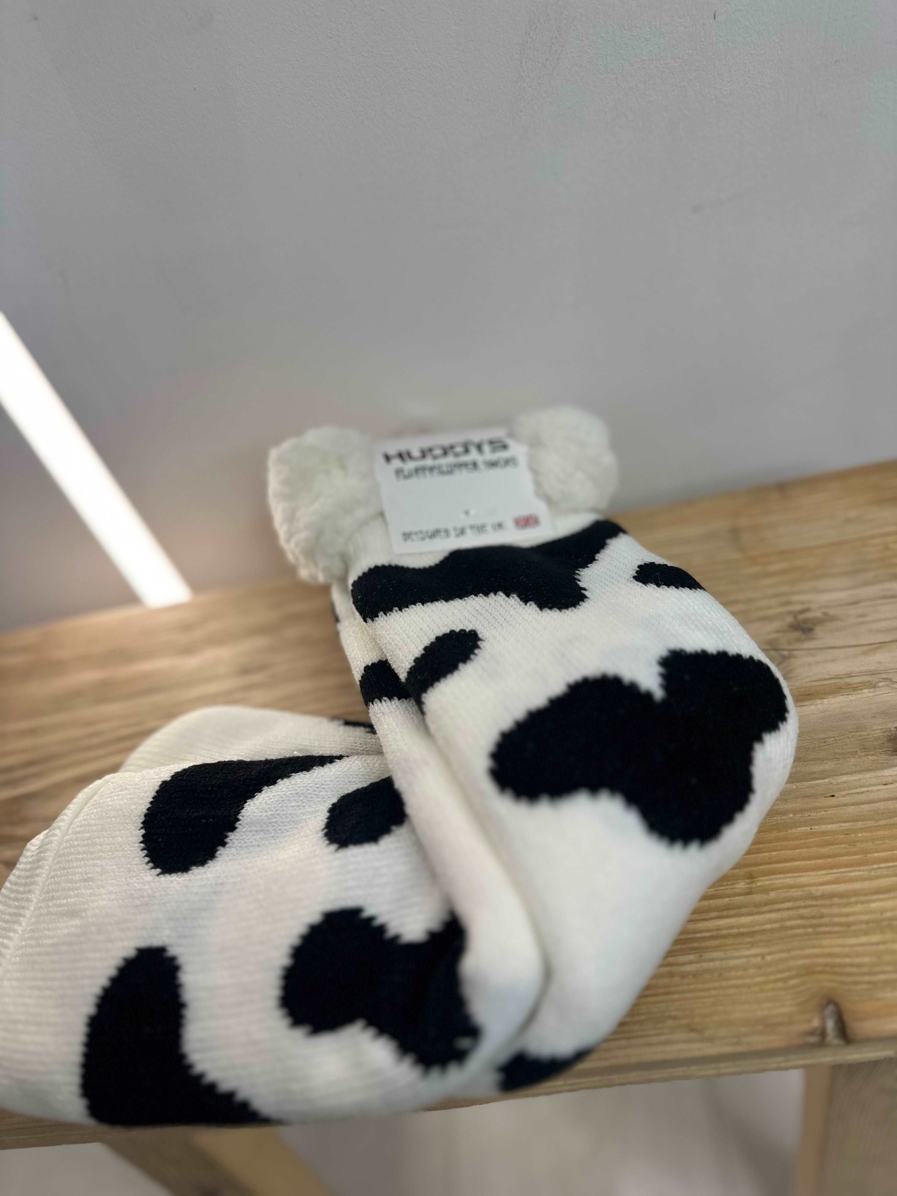 Cow Print Fleece Slipper Socks