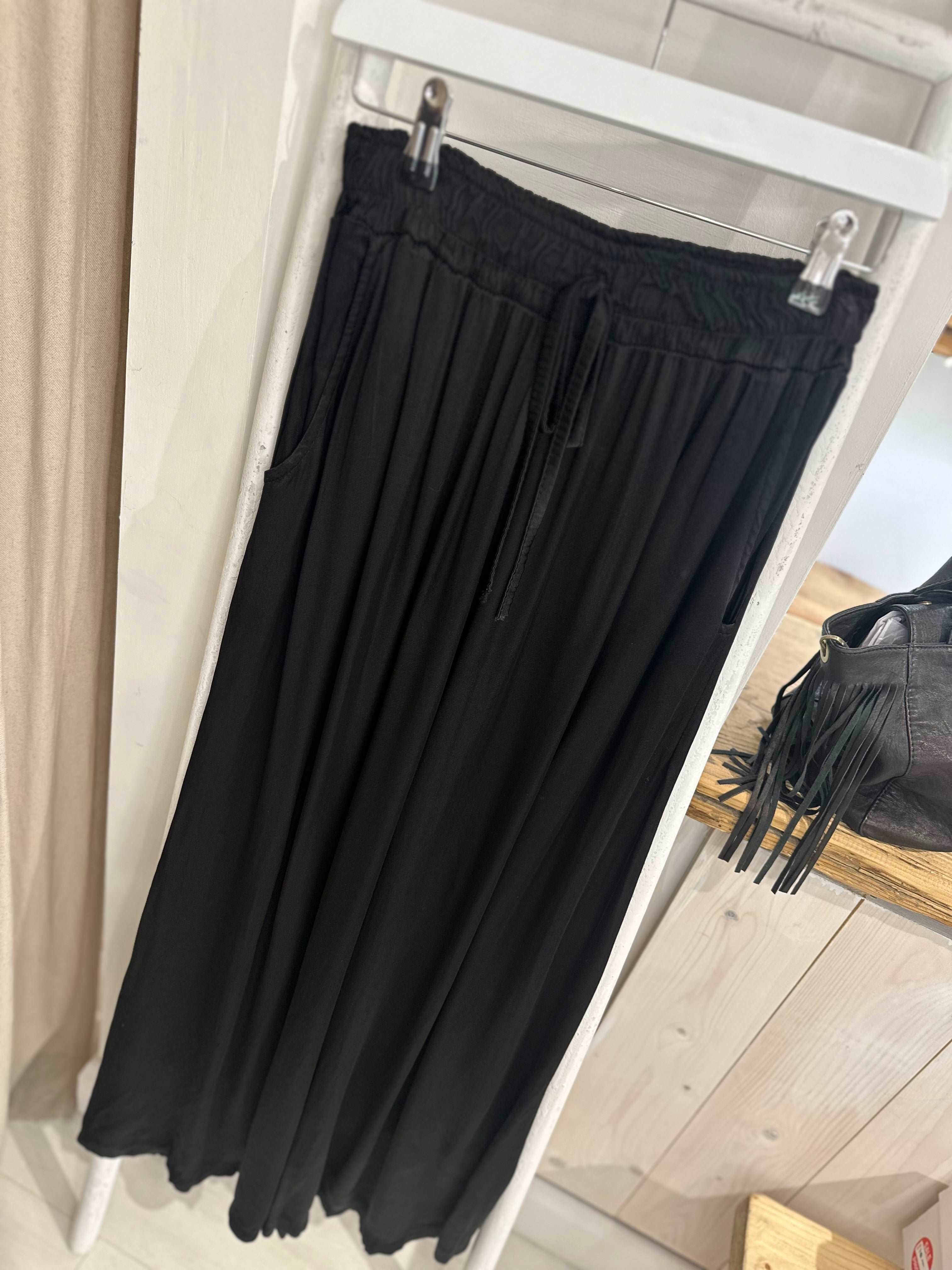 Evangeline Black Satin Trousers