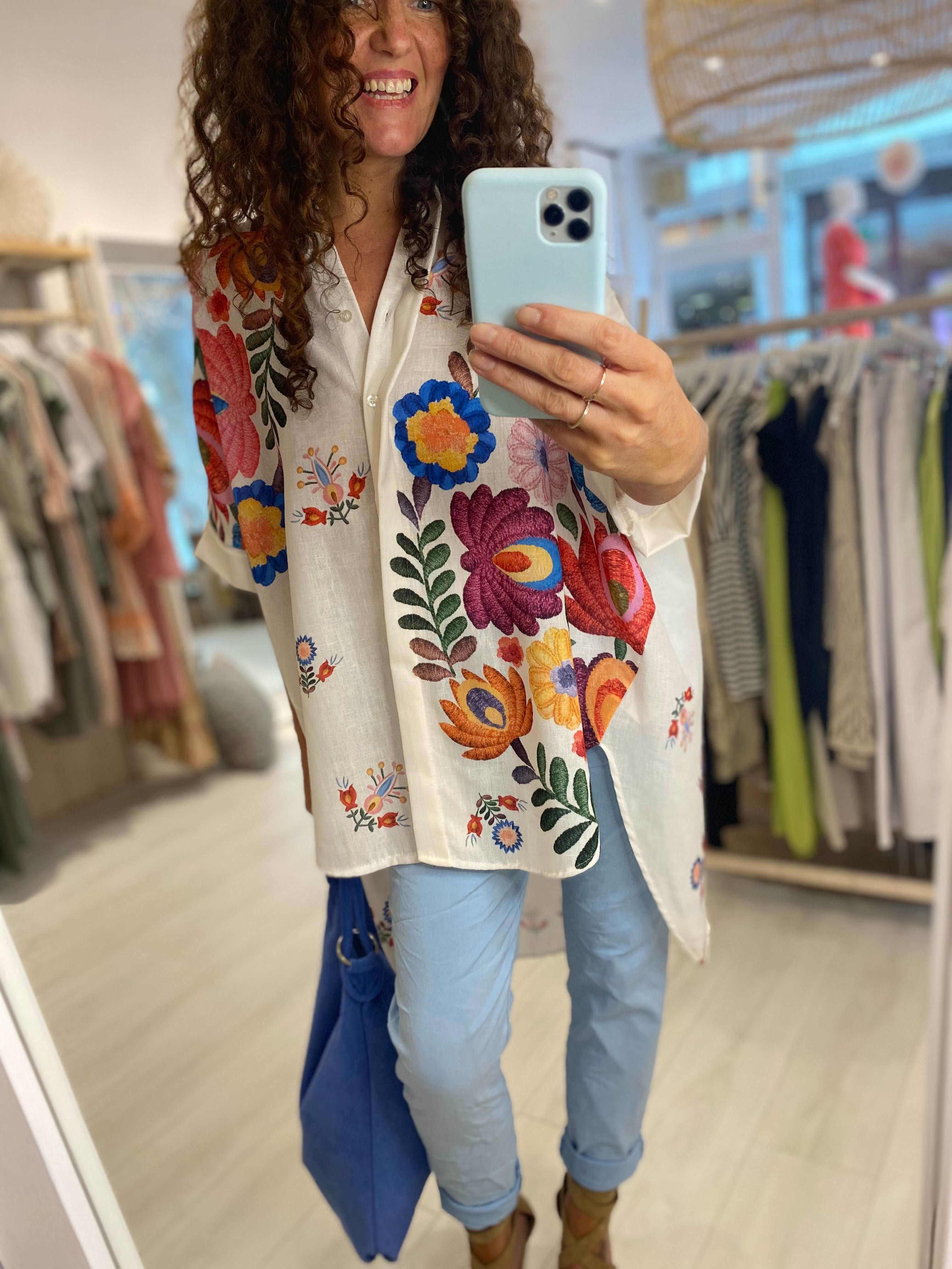 Spring Floral Oversized Short Sleeve Shirt