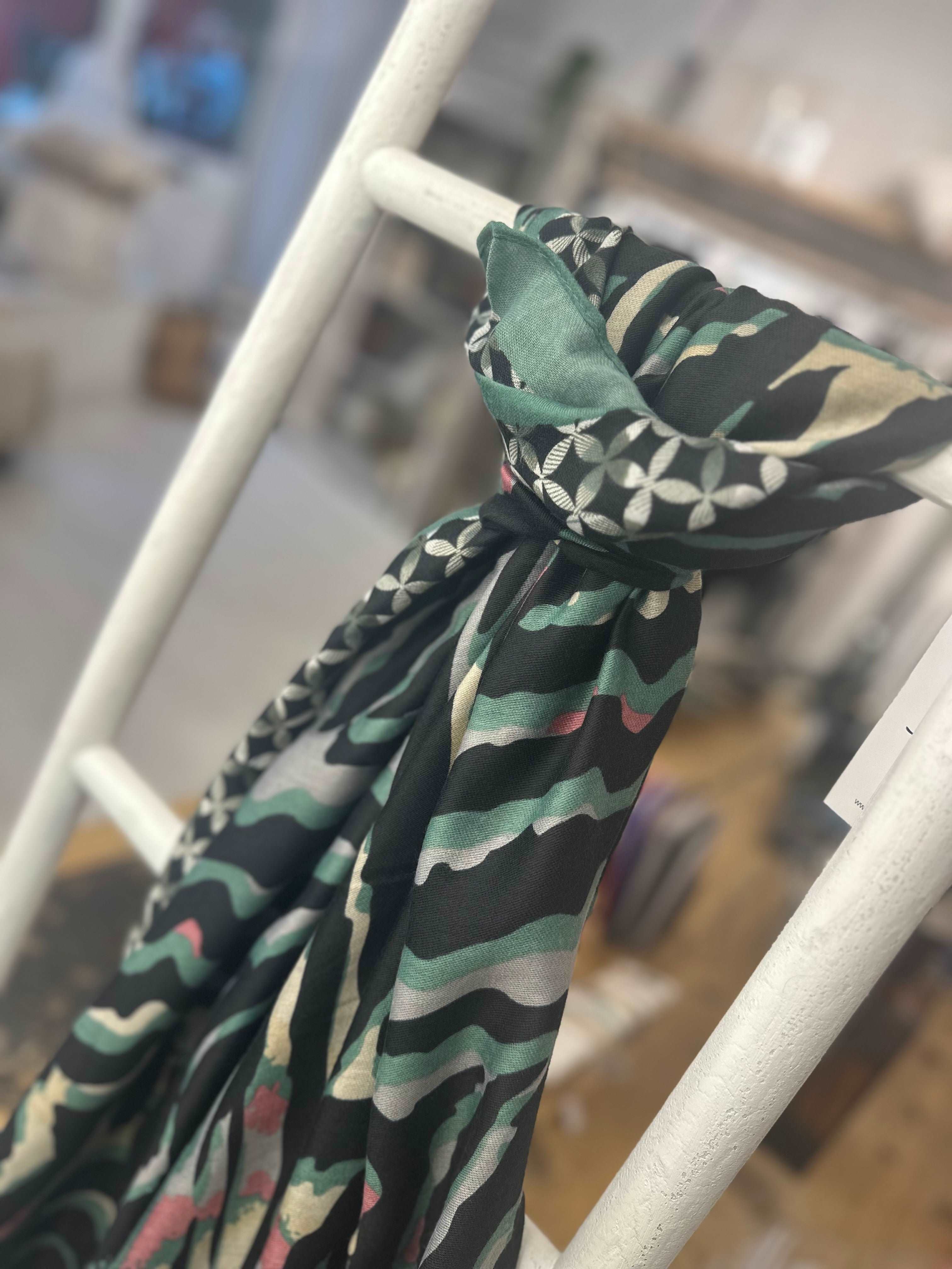 Panelled Green Animal Print Scarf