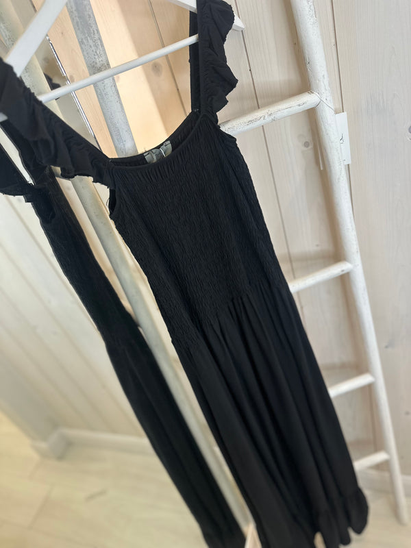 Black Frill Sleeve Maxi Dress