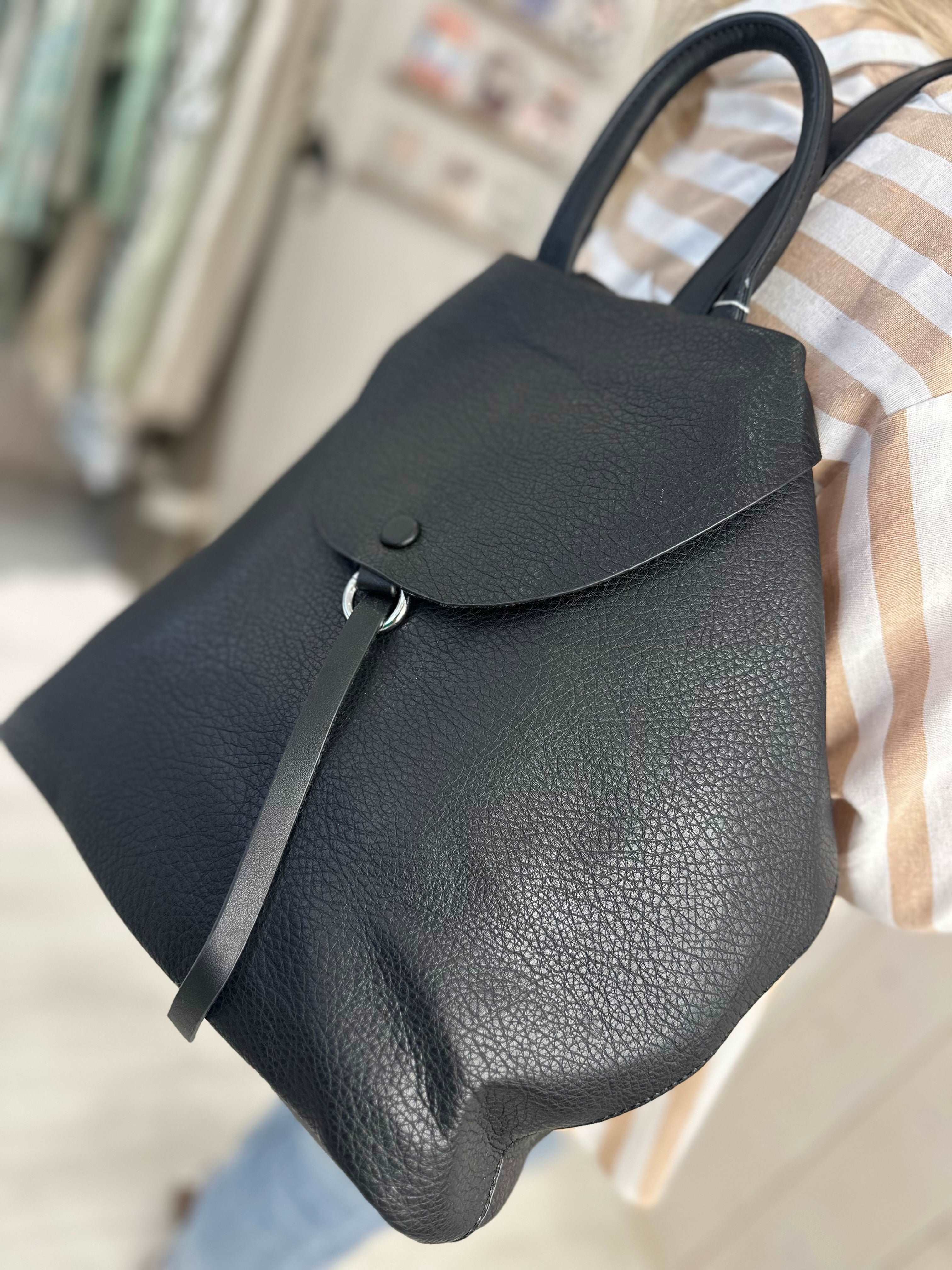 Black Faux Leather Backpack