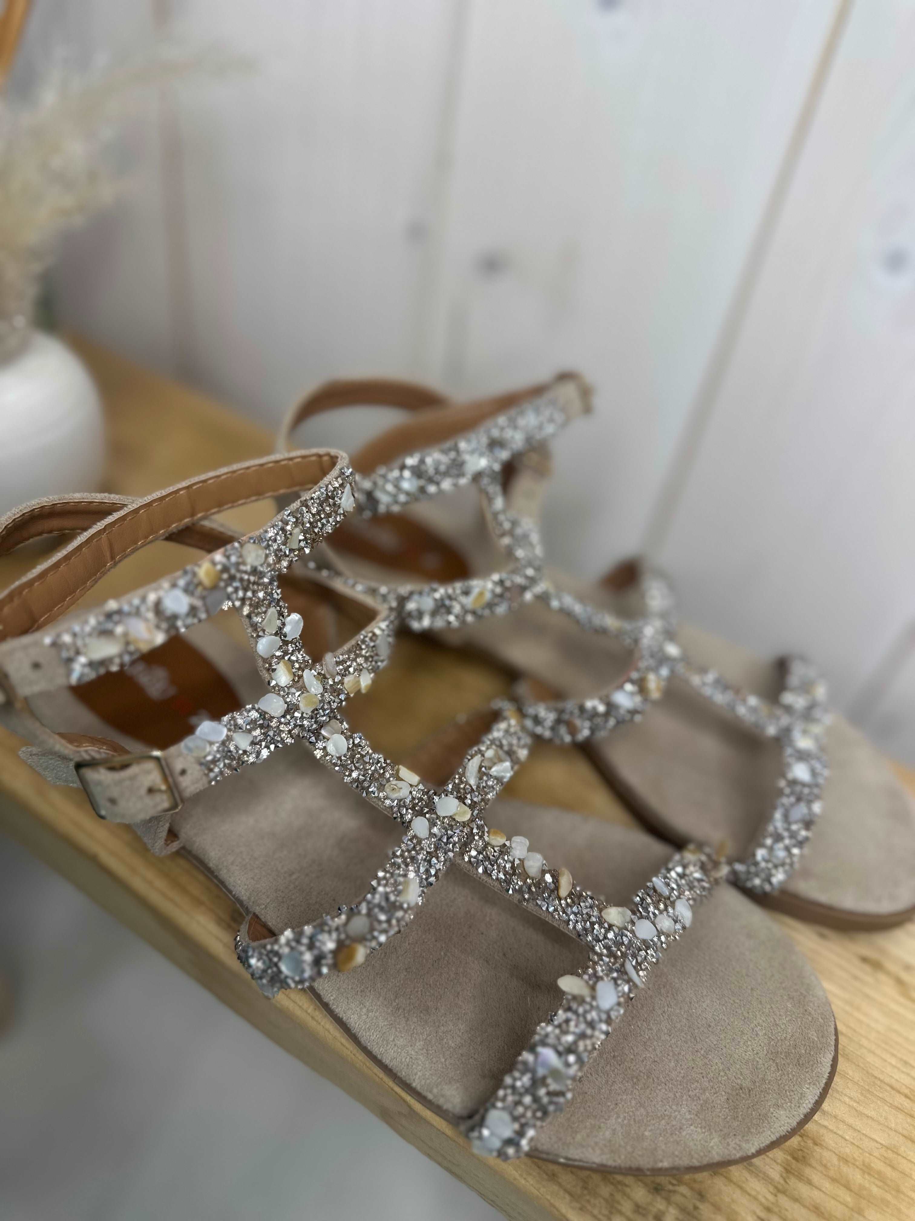 Jewelled Thin strap flat sandals