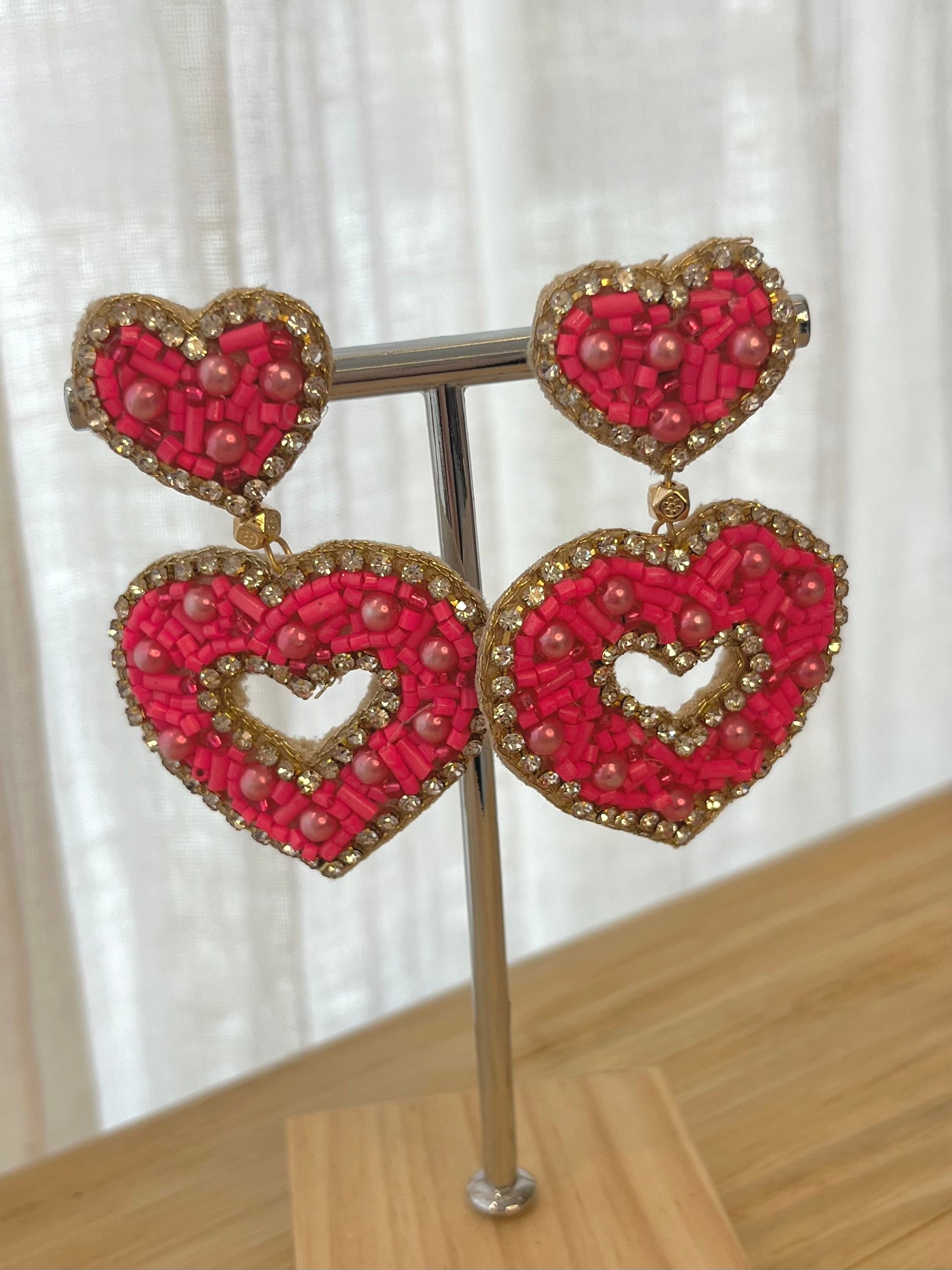 My Doris - Beaded Double Heart Dangle Earring