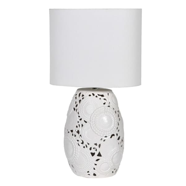 White Cut Out Table Lamp with Linen Shade