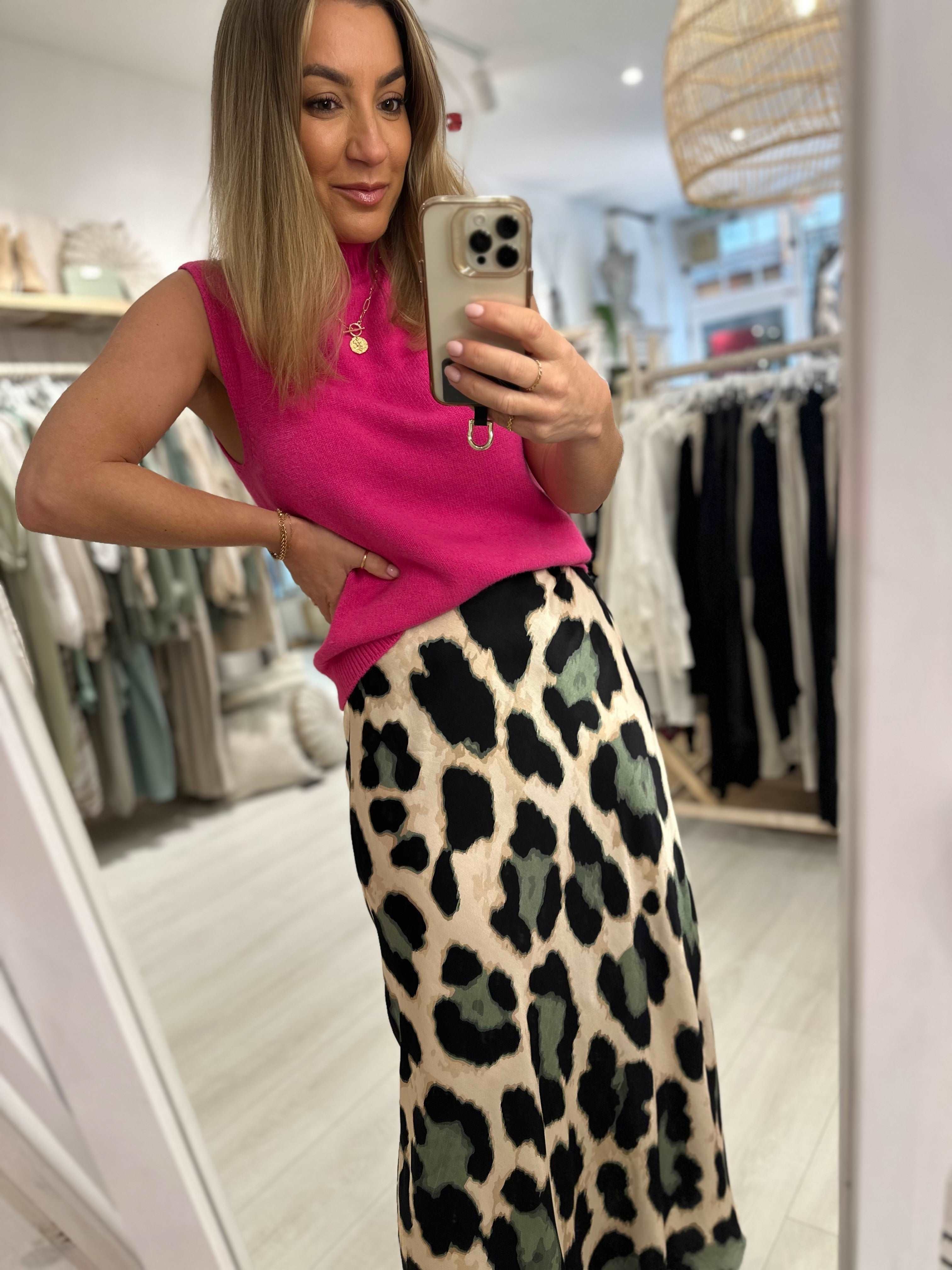 Tallulah Leopard Satin Skirt