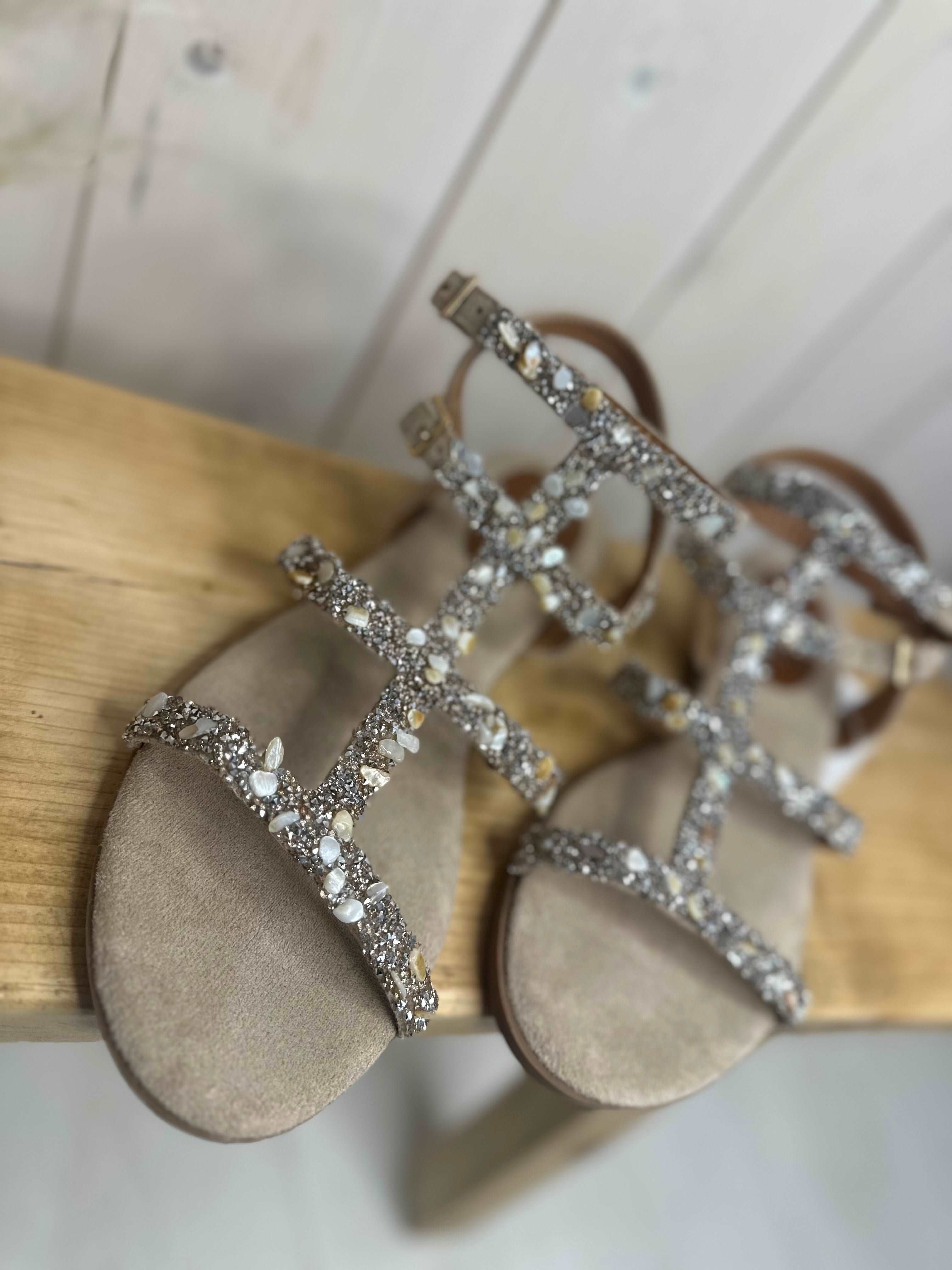 Jewelled Thin strap flat sandals