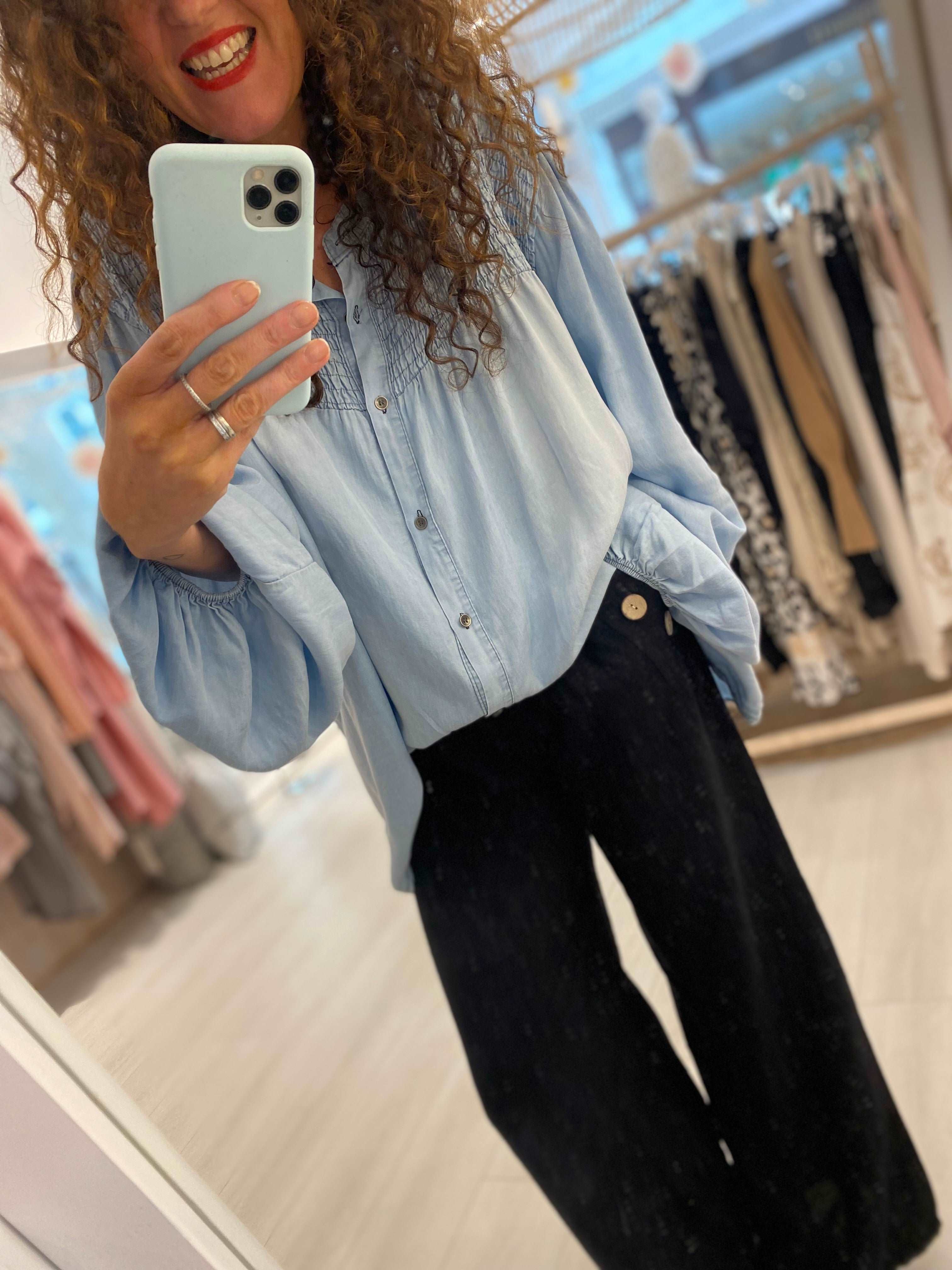 Denim Wash Oversized Blouse