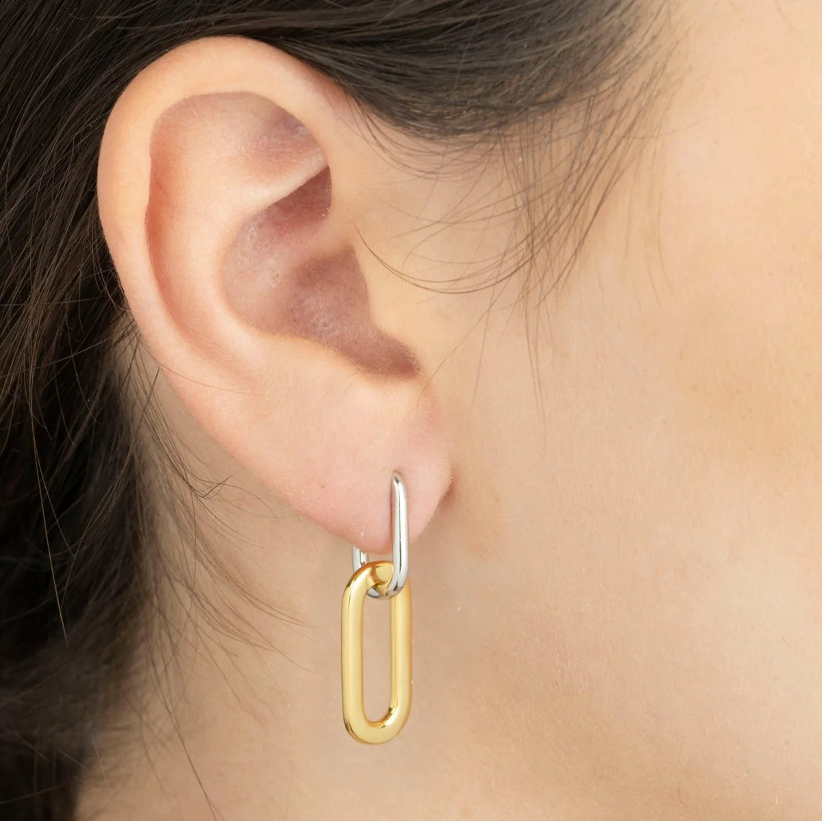 Two Tone U Hoop Convertible Earrings