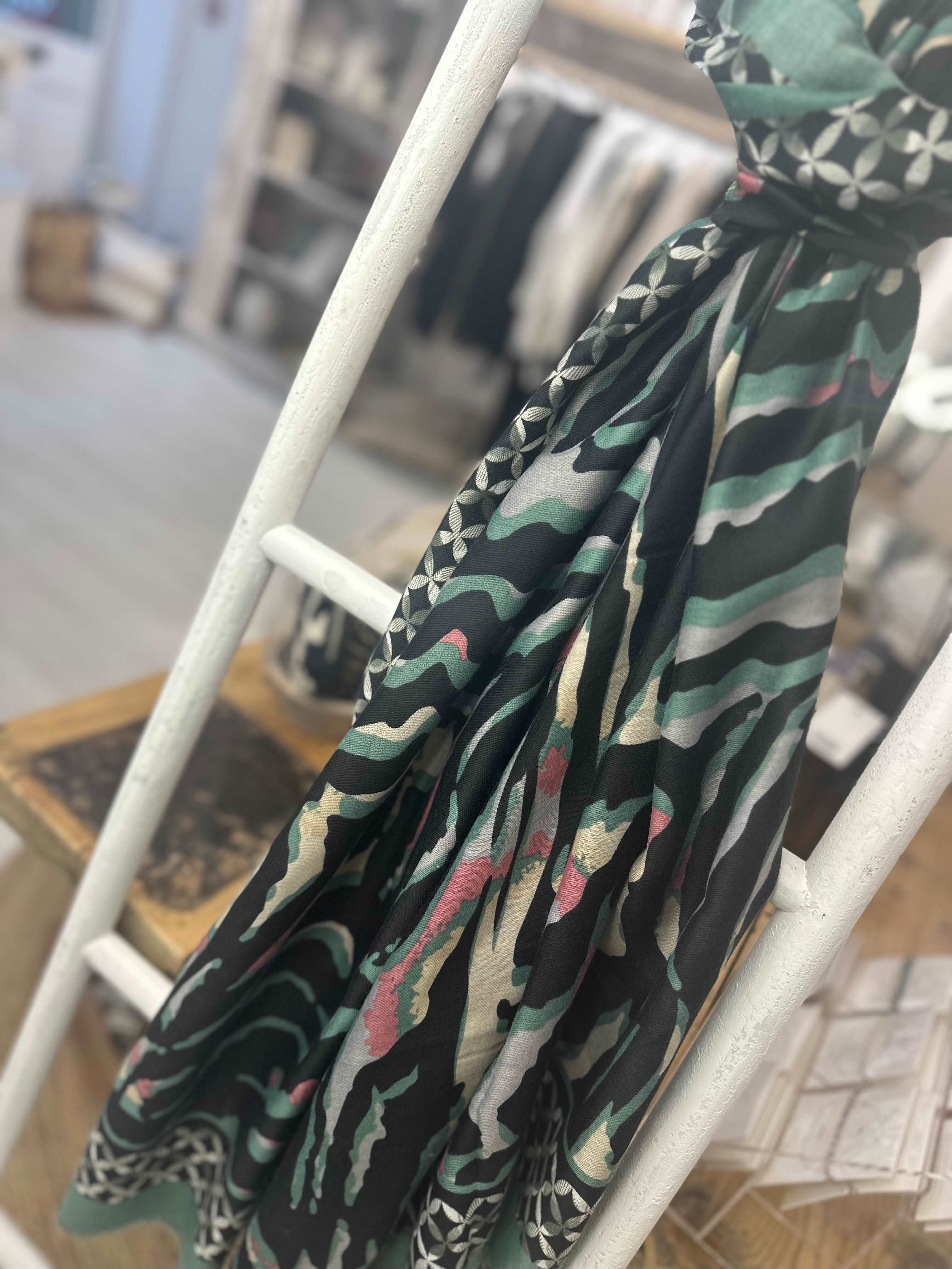 Panelled Green Animal Print Scarf