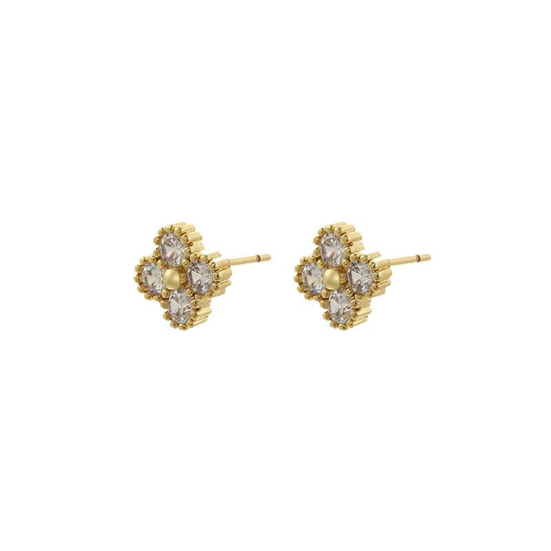 Clear Crystal Clover Earring: Gold