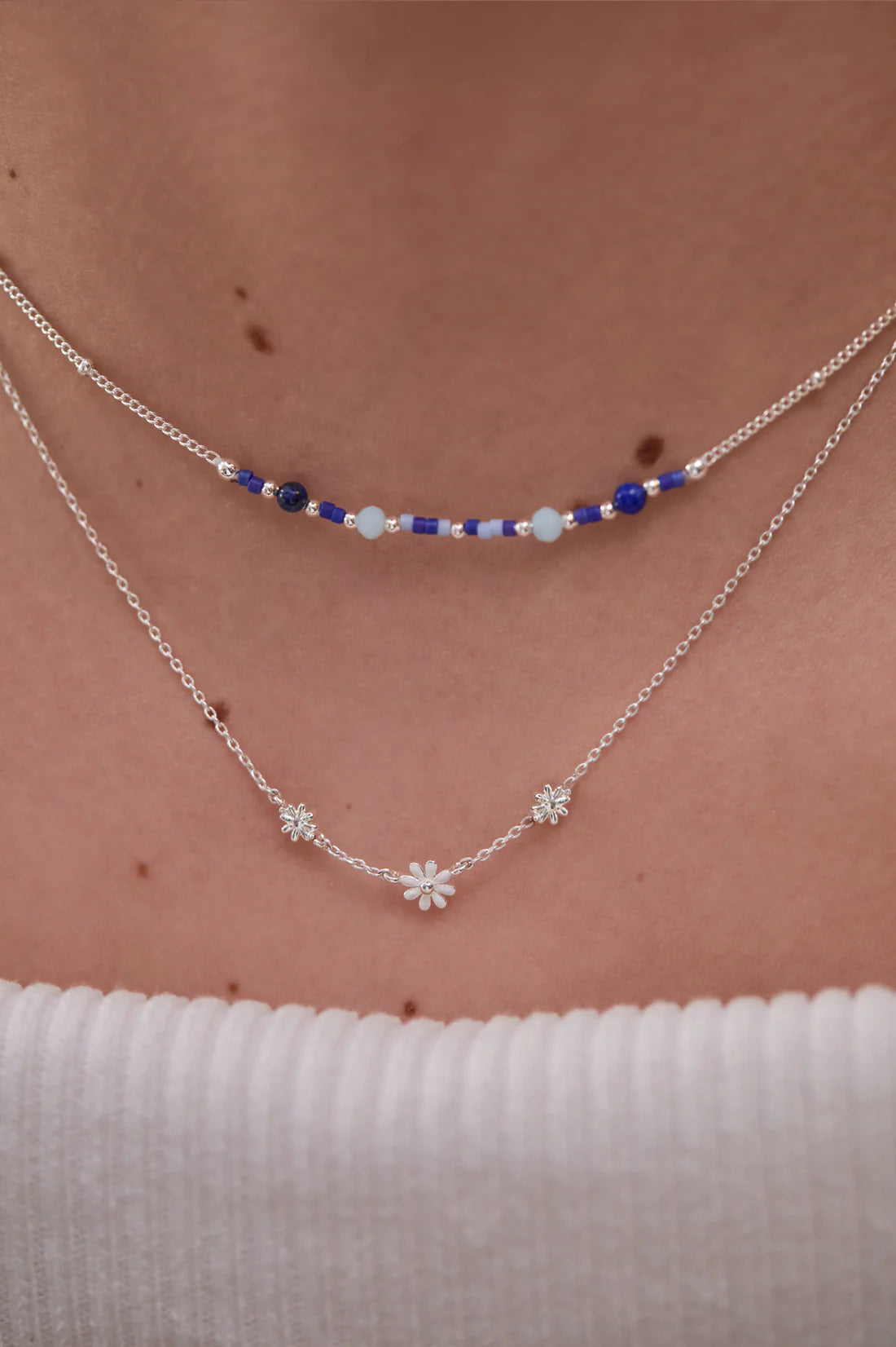 Mini Blue Beaded Chain Necklace