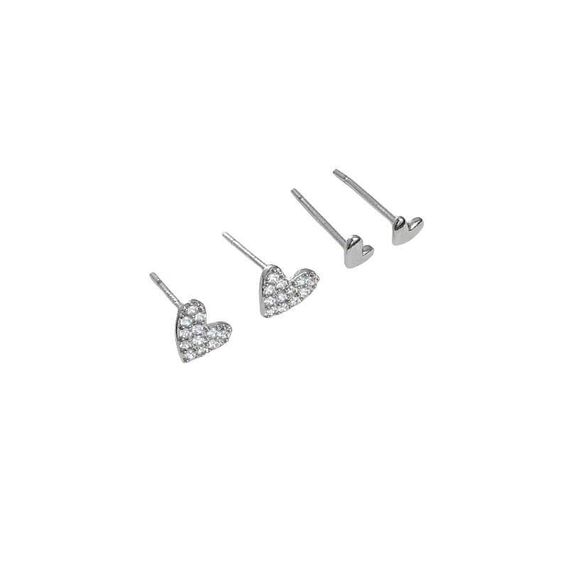 Heart stud twin pack in silver with cubic zirconia