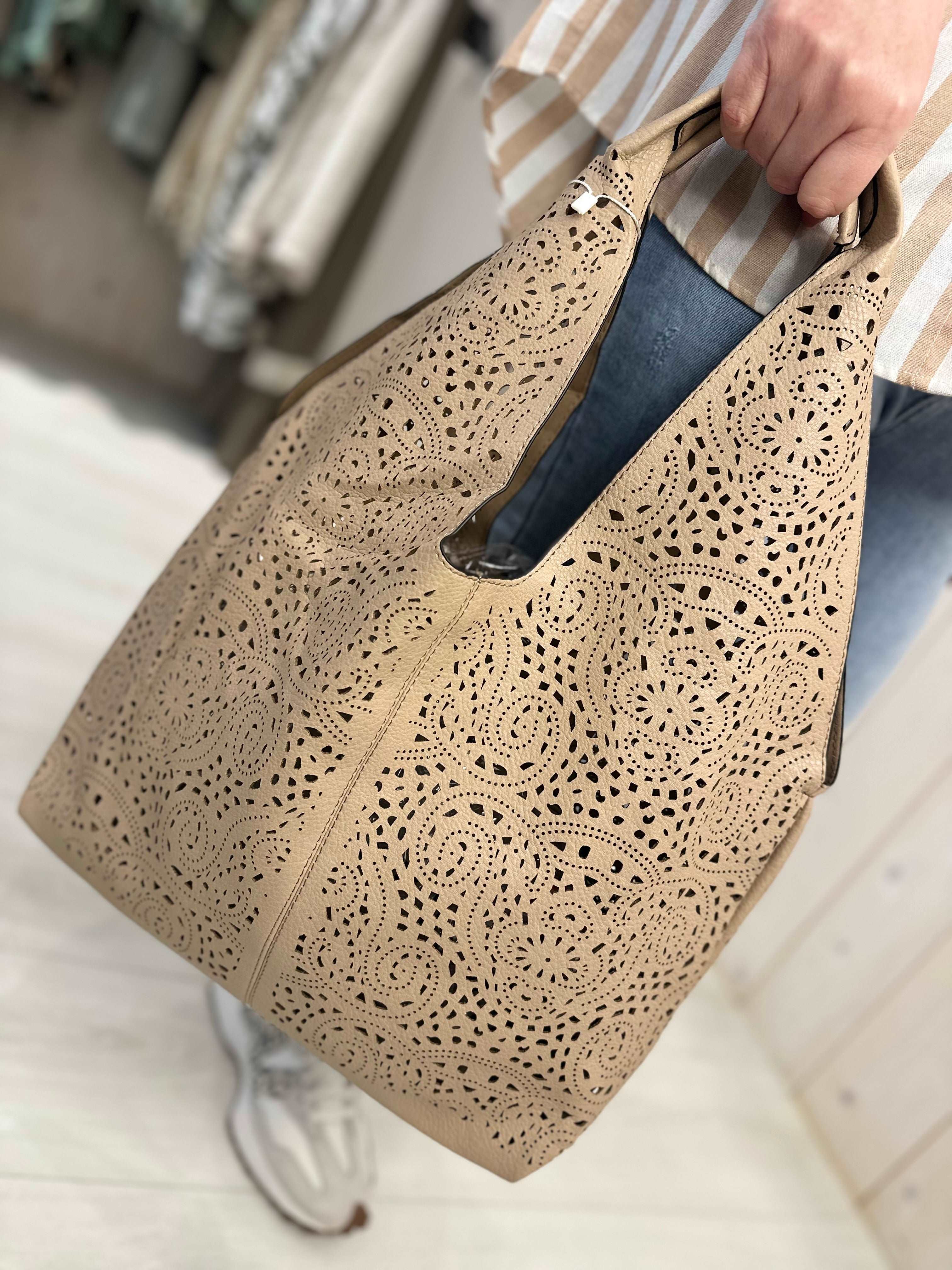 Lola Laser Cut Slouch Handbag