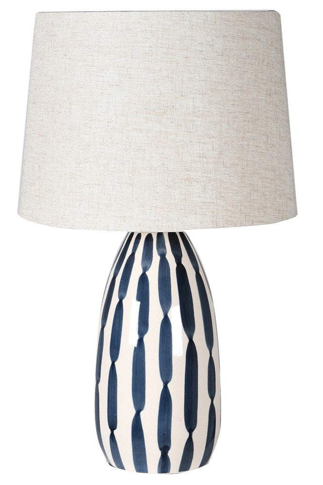 Indigo & Cream Hand Painted Table Lamp with Linen Shade