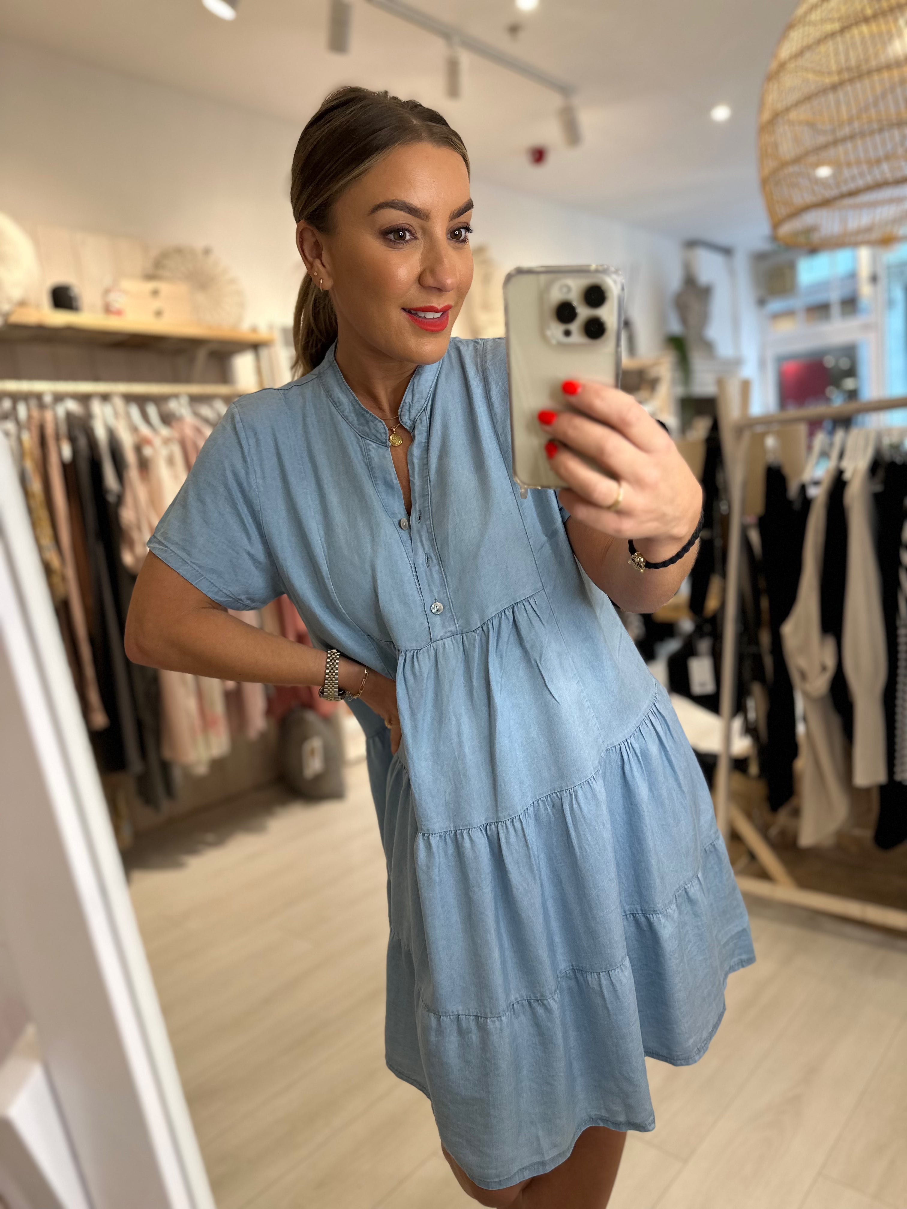 Selene light denim smock dress