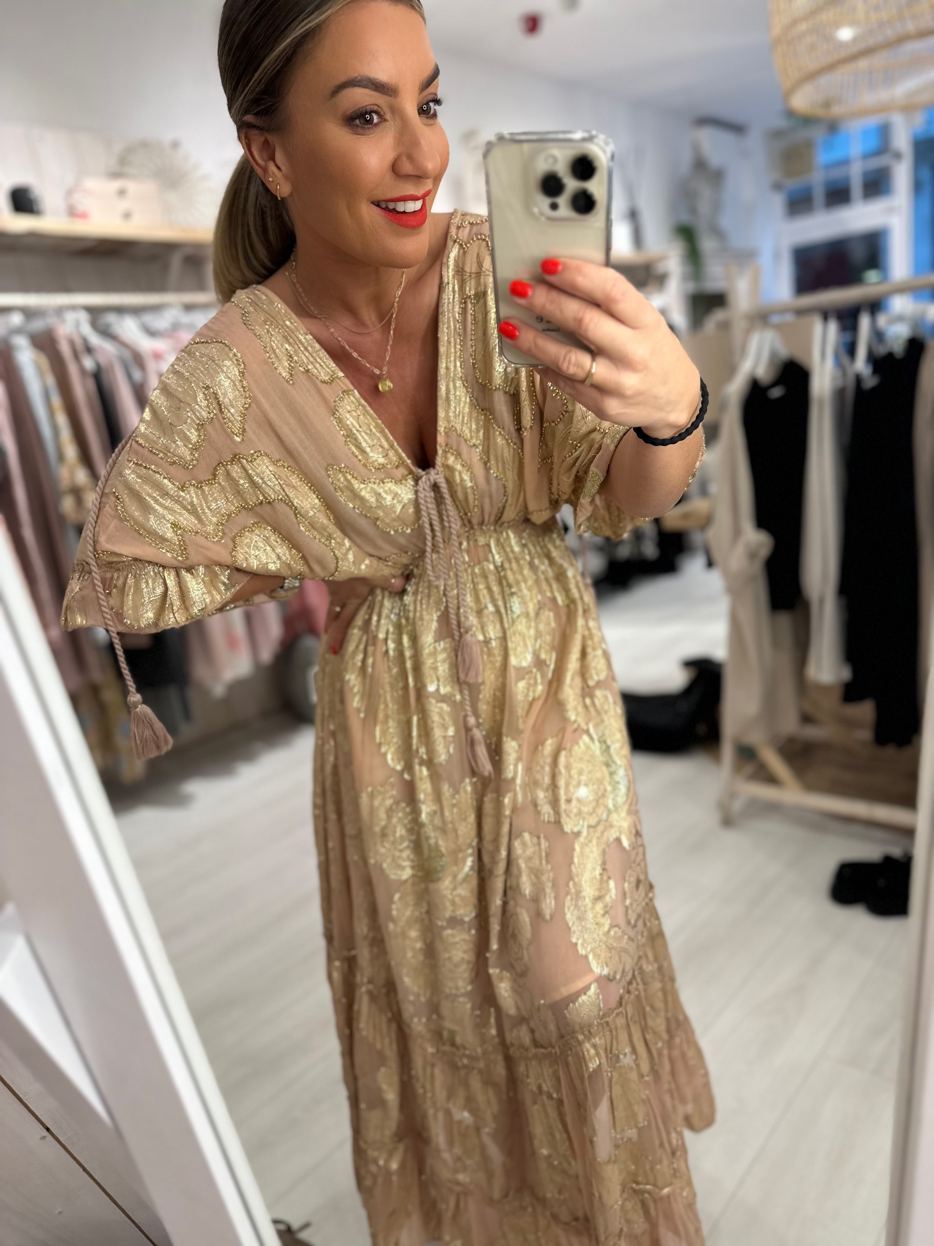 Giselle Gold Embroidered Dress