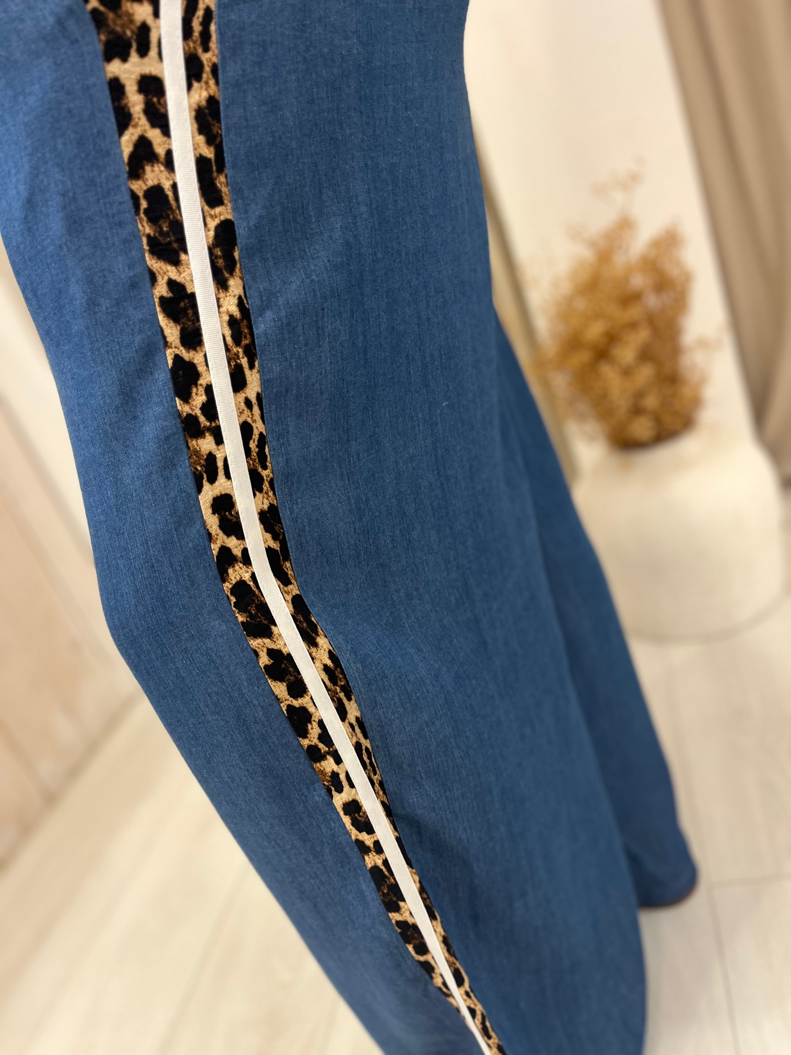 Namira Leopard Side Stripe Denim Trousers