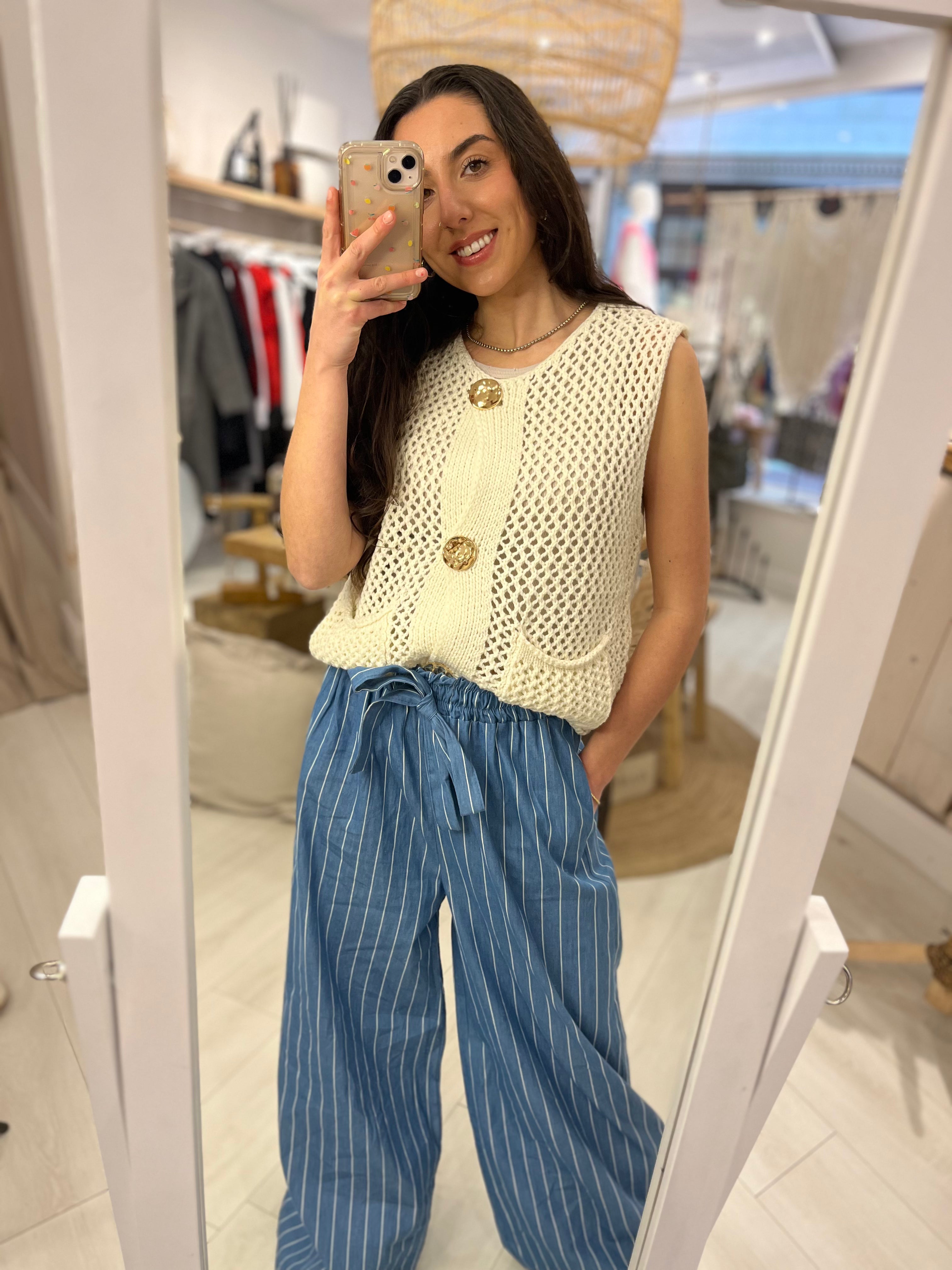 Natalia Striped Denim Wide Leg Trousers