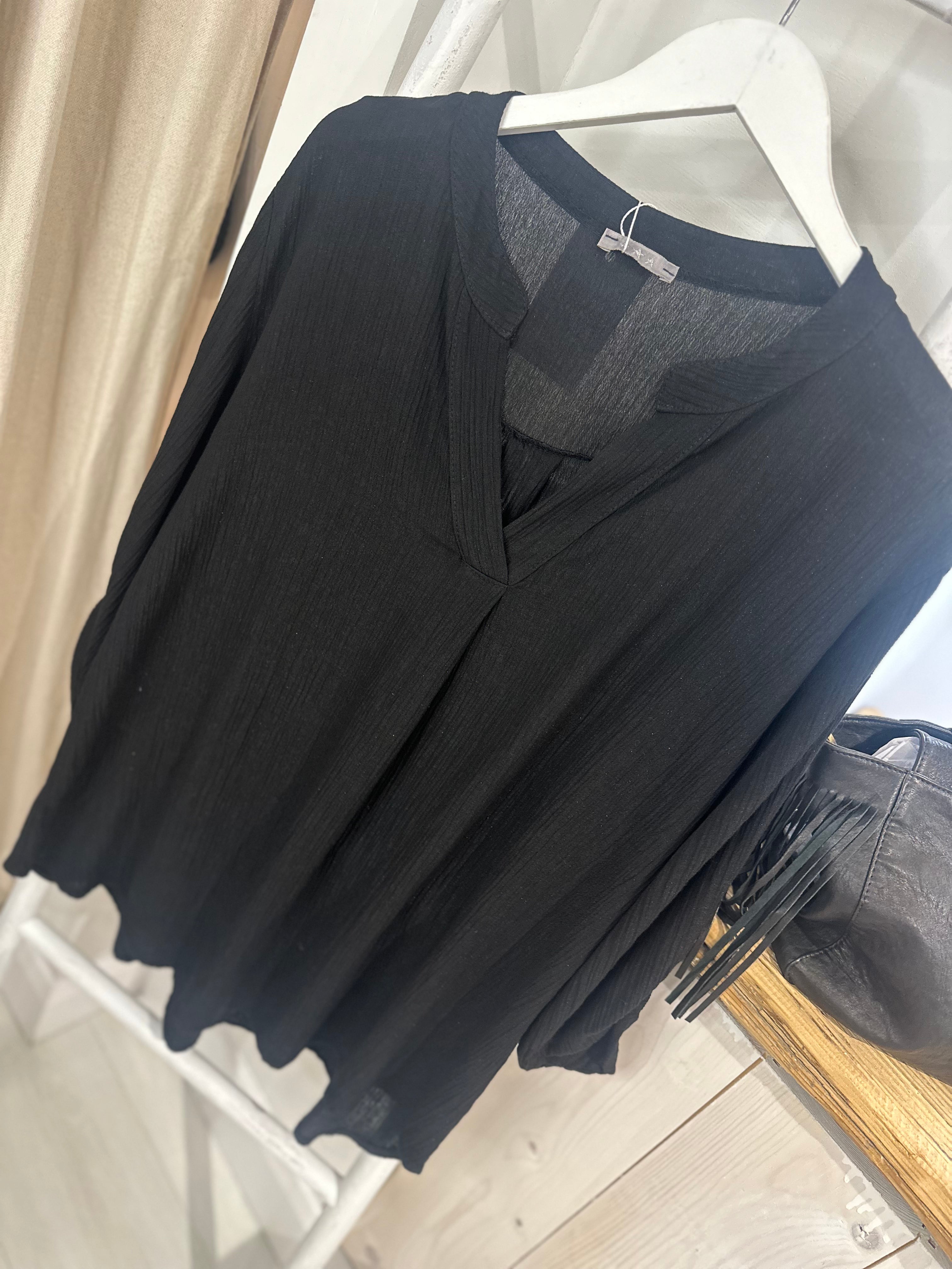 Black V-Detail Blouse