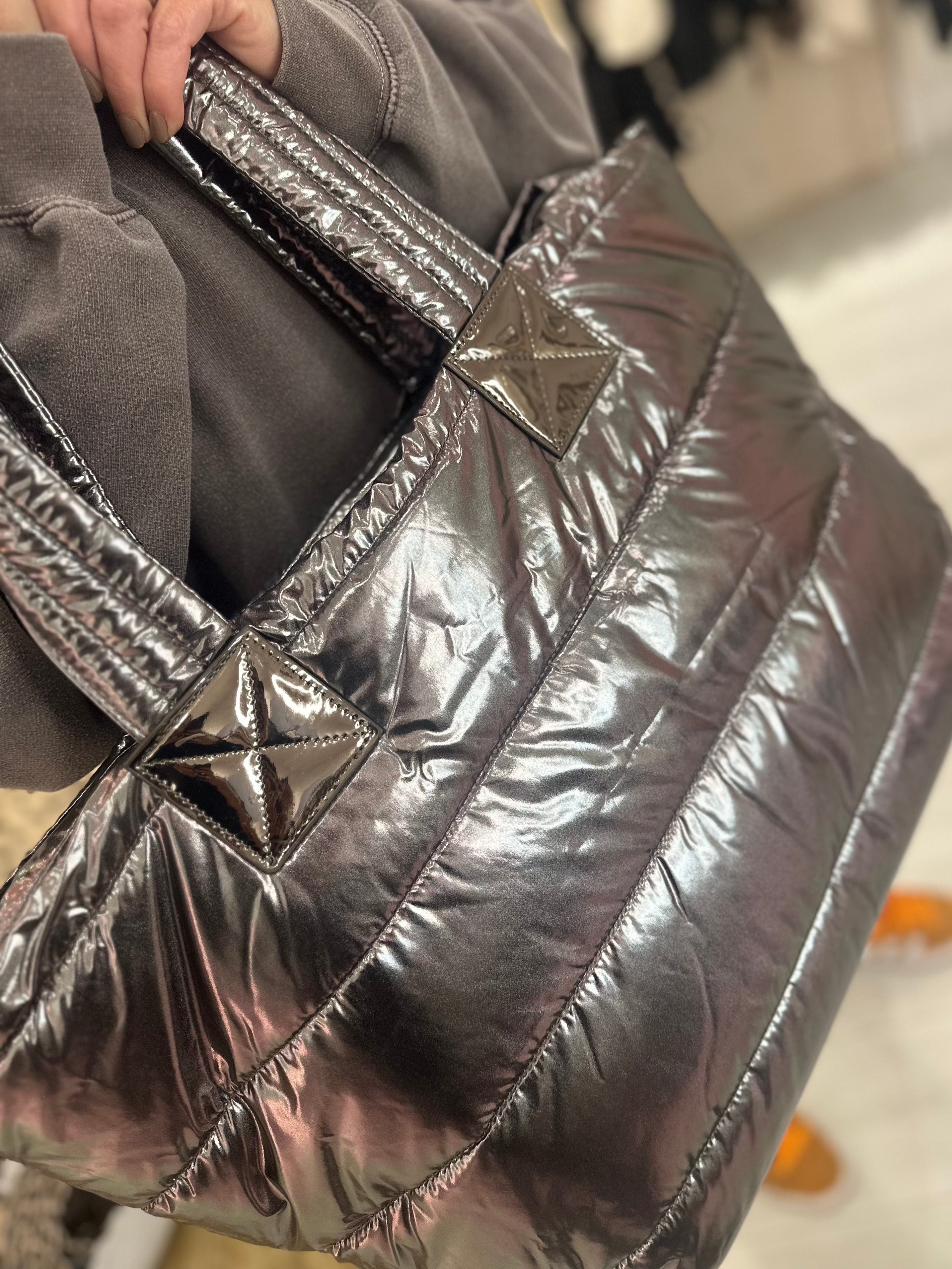 Metallic Puffer Tote Bag