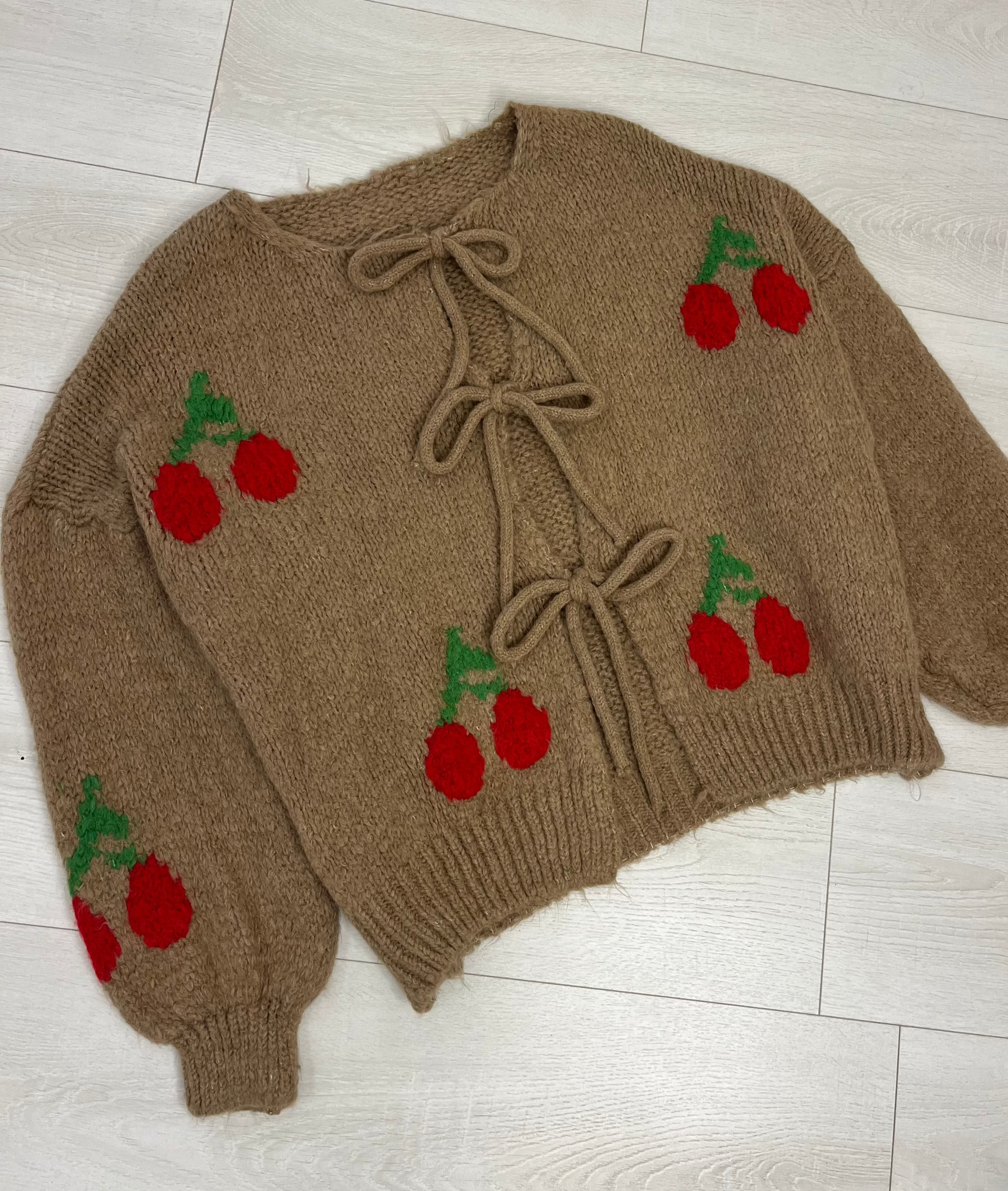 Cherry Print Tie Front Knit