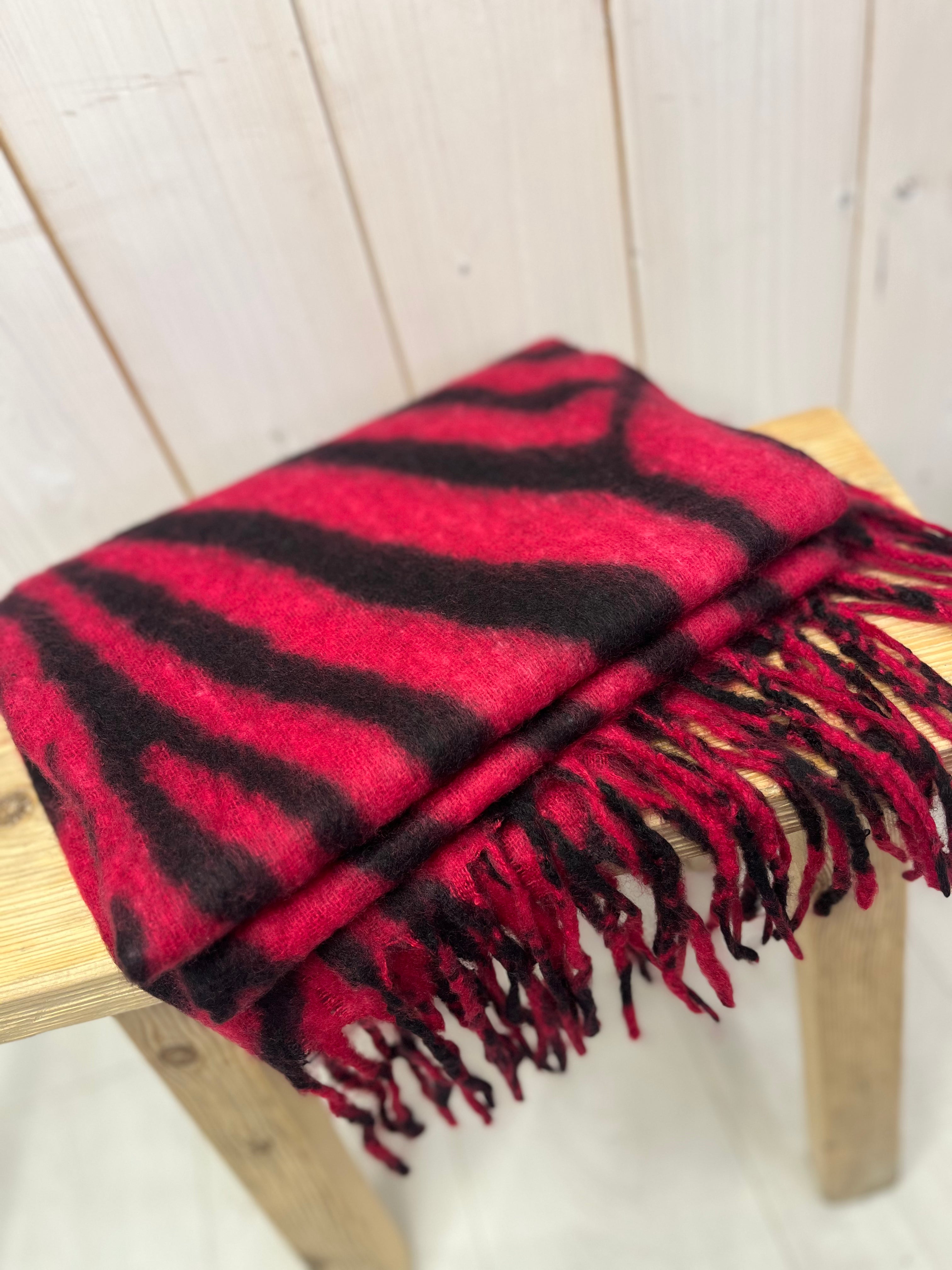 Zebra Cashmere and Cotton Blend Tassel Scarf