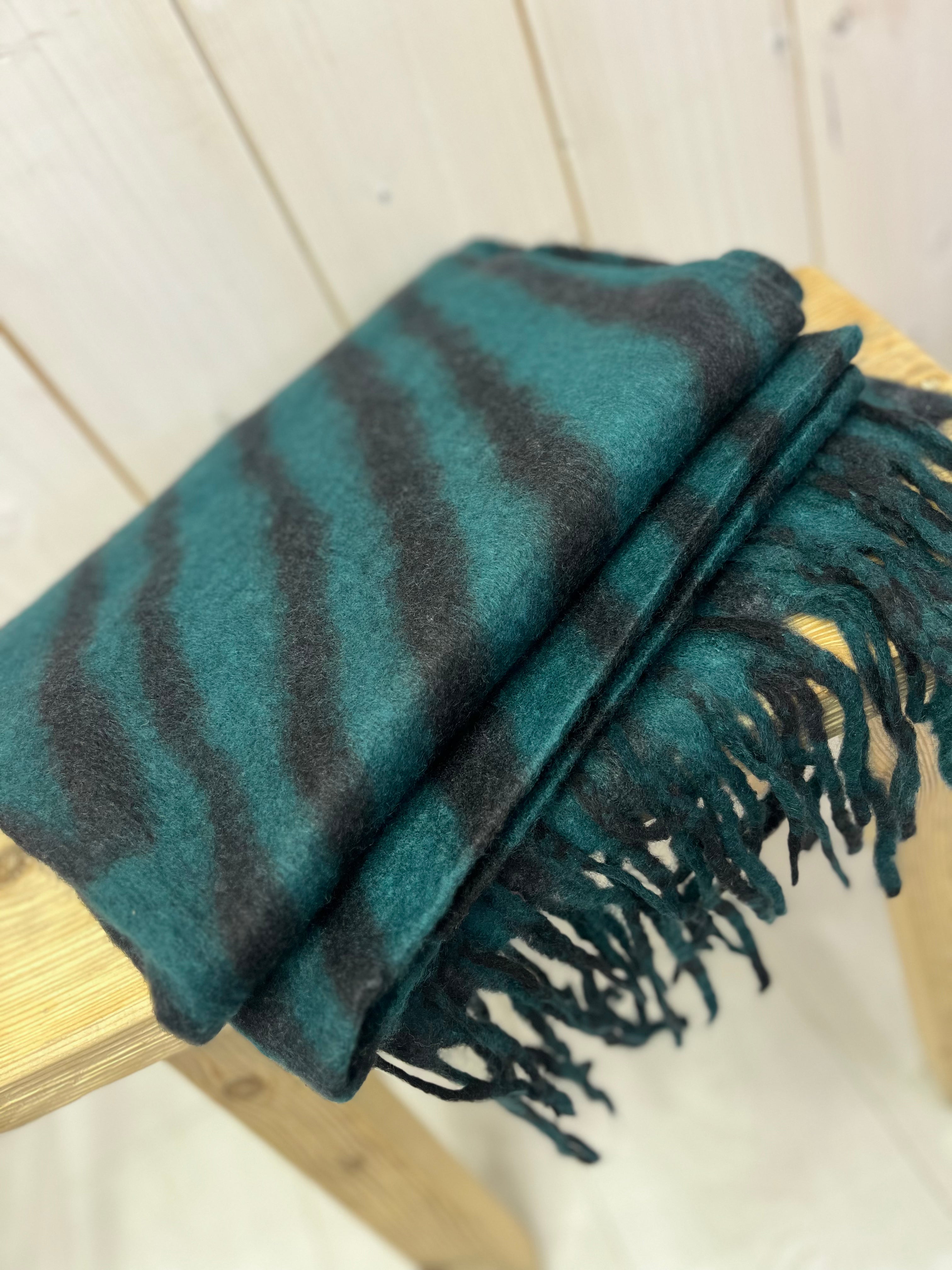 Zebra Cashmere and Cotton Blend Tassel Scarf