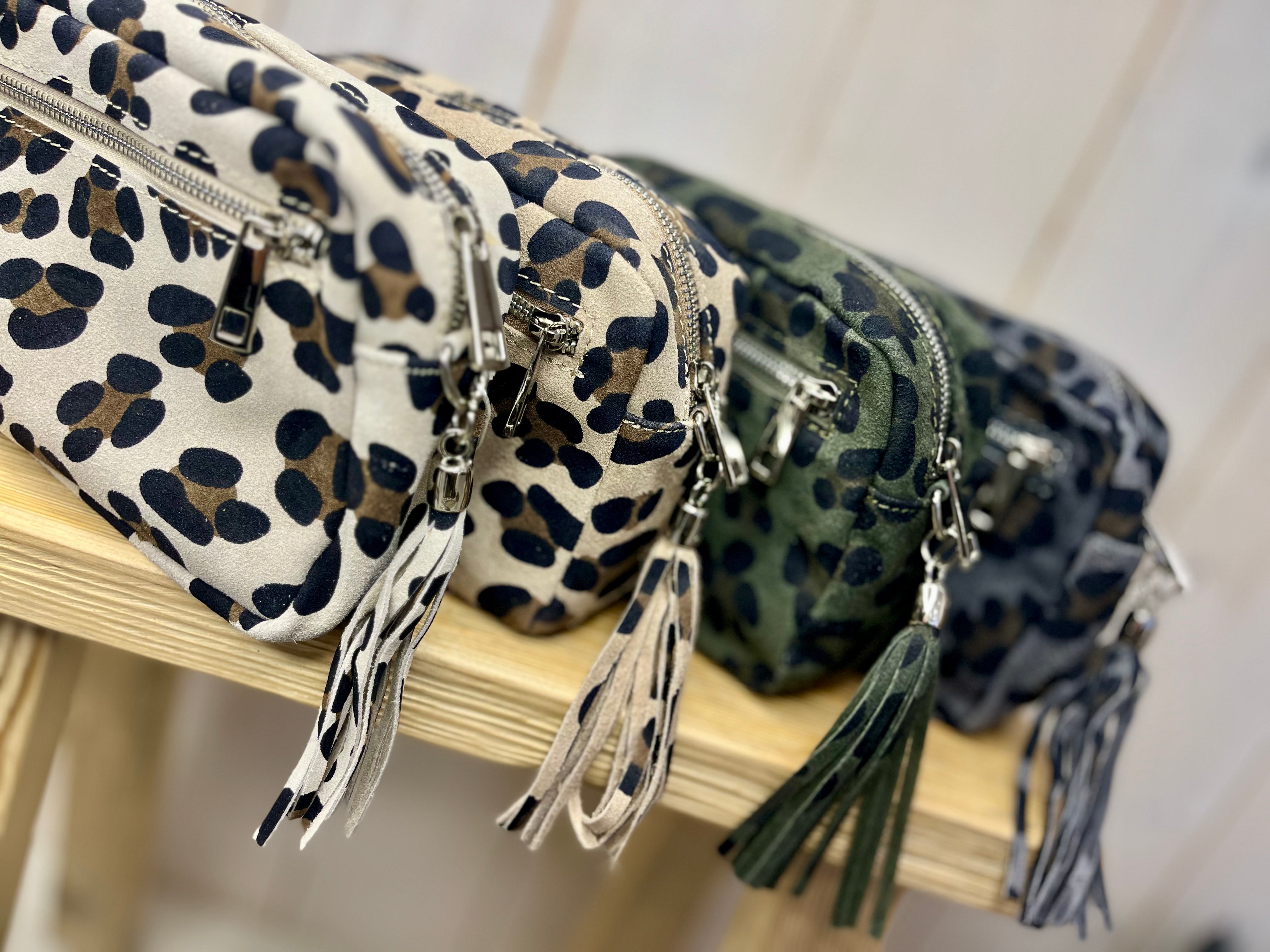 Suede Leather Leopard Camera Bag