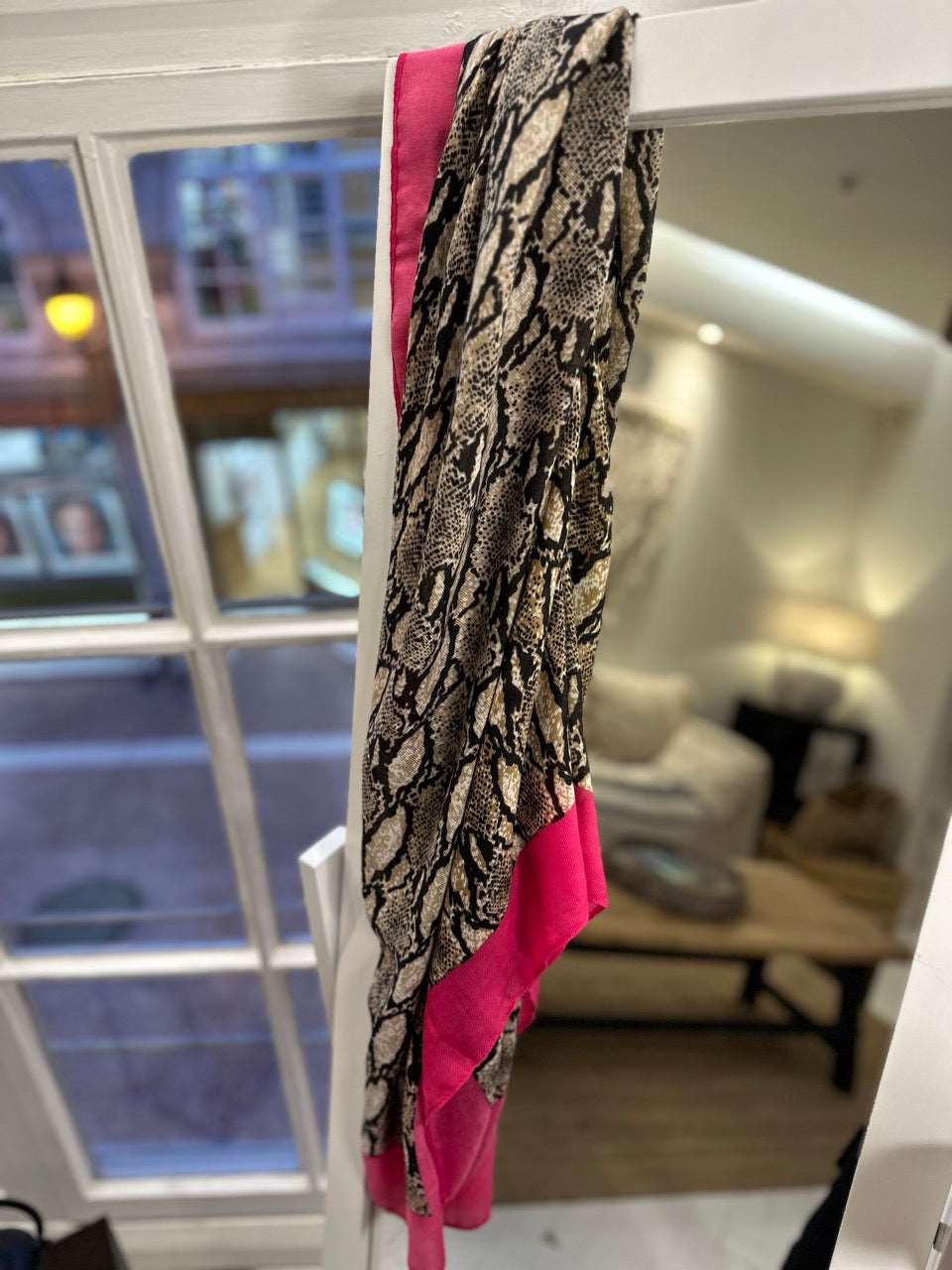 Hot Pink Trim Snake Print Scarf