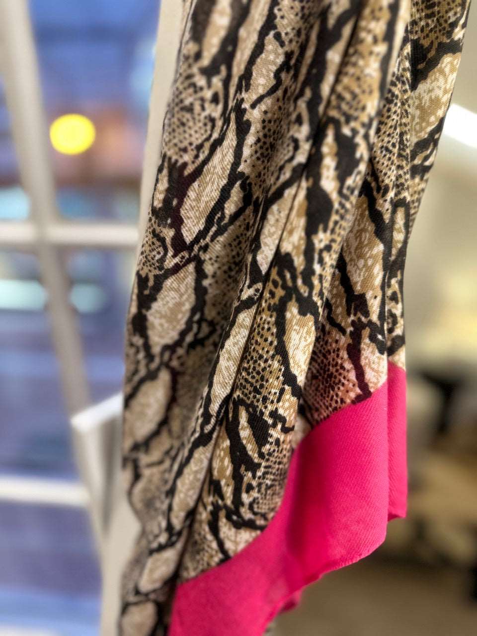 Hot Pink Trim Snake Print Scarf